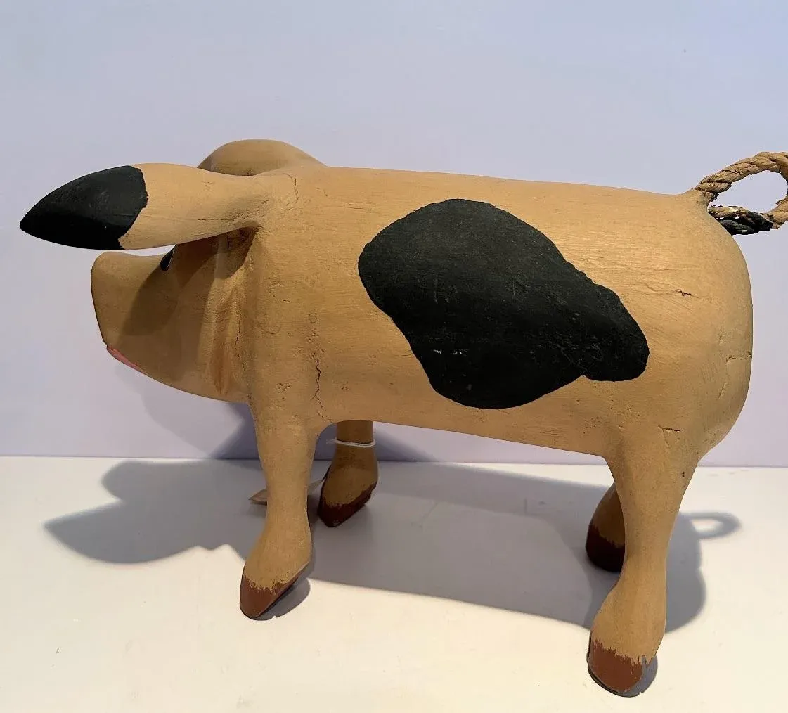 Vintage Rory Alvarez Folk Art Cottonwood Pig Large Figure, Made in