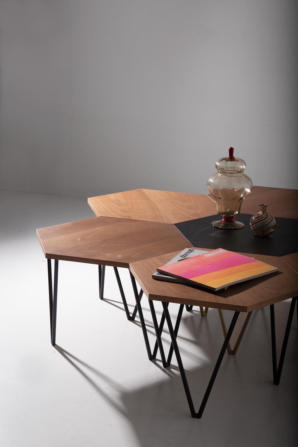 Hexagonal Coffee Table from Isa Bergamo, Set of 7