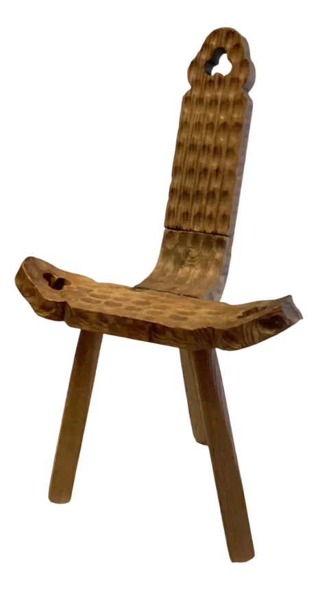 家具 Spanish Brutalist Chair in Wood, 1960s Spanish Brutalist Wooden Chair, 1960s