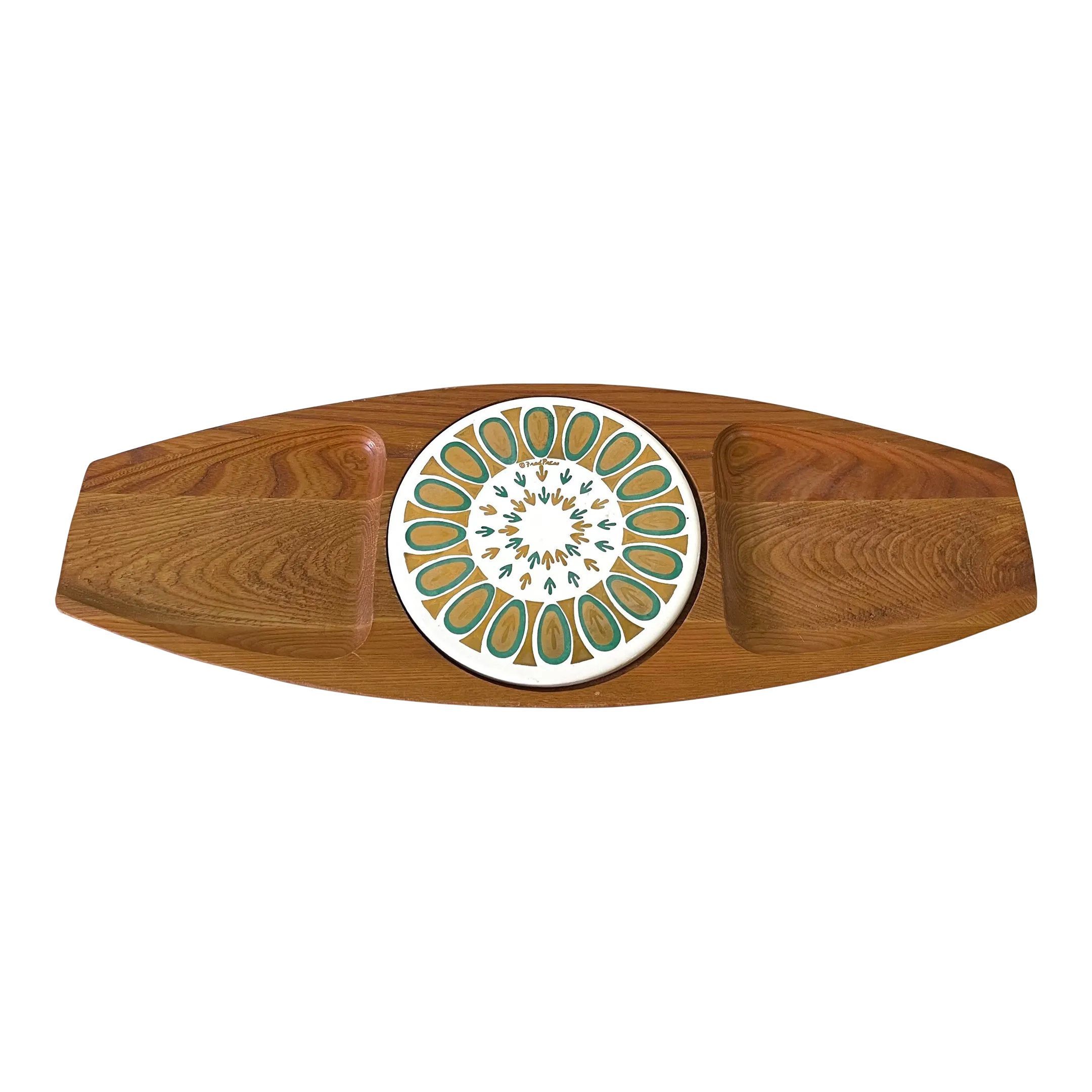 Vintage Fred Press Serving Tray With Trivet - Hand Carved Sere