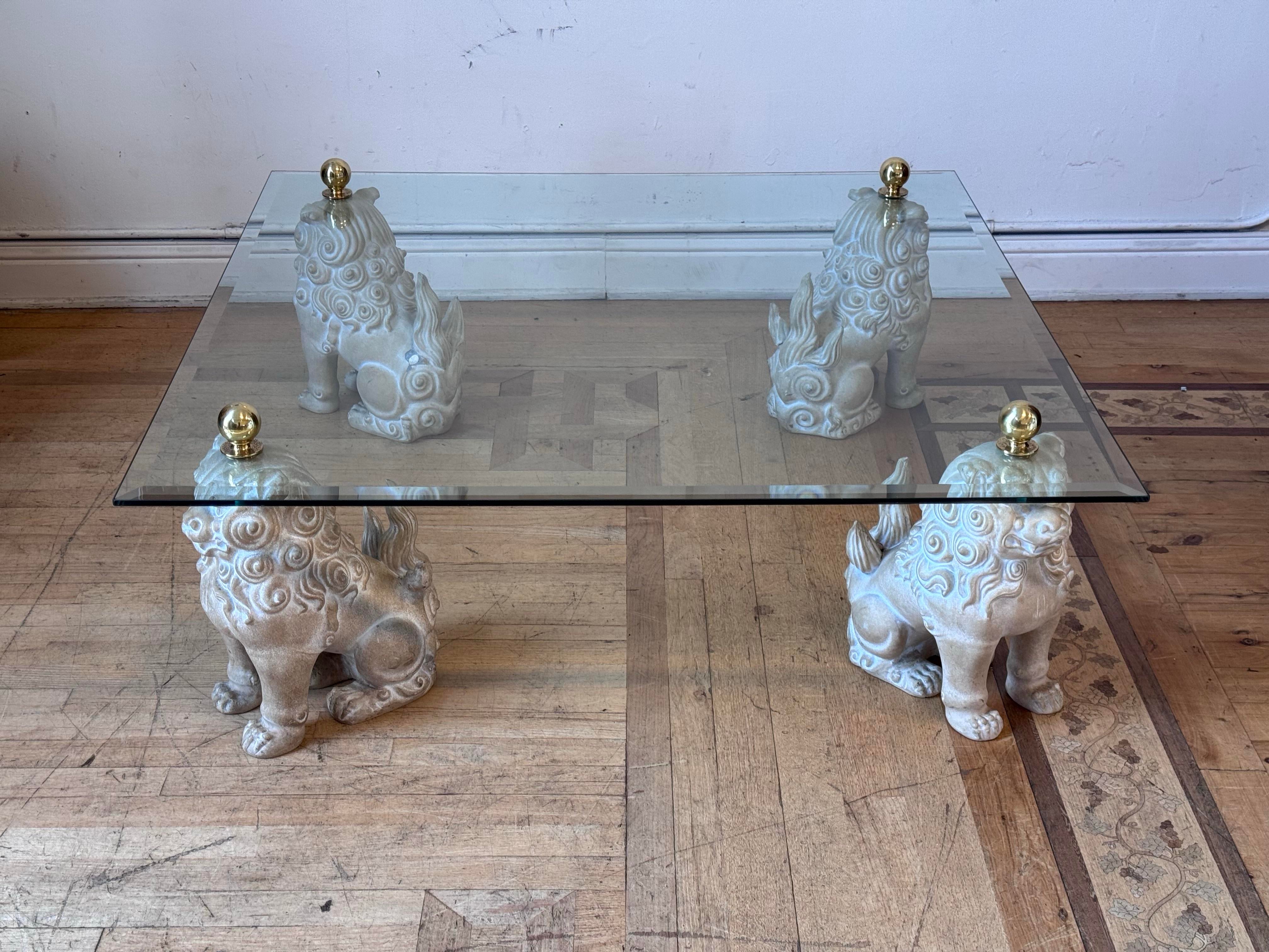 Circa 1980's Italian Lion Base + Glass Top Square Coffee