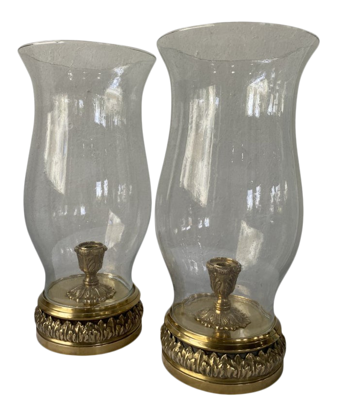 Brass and Seeded Glass Hurricane Candle Lanterns a Pair Chairish