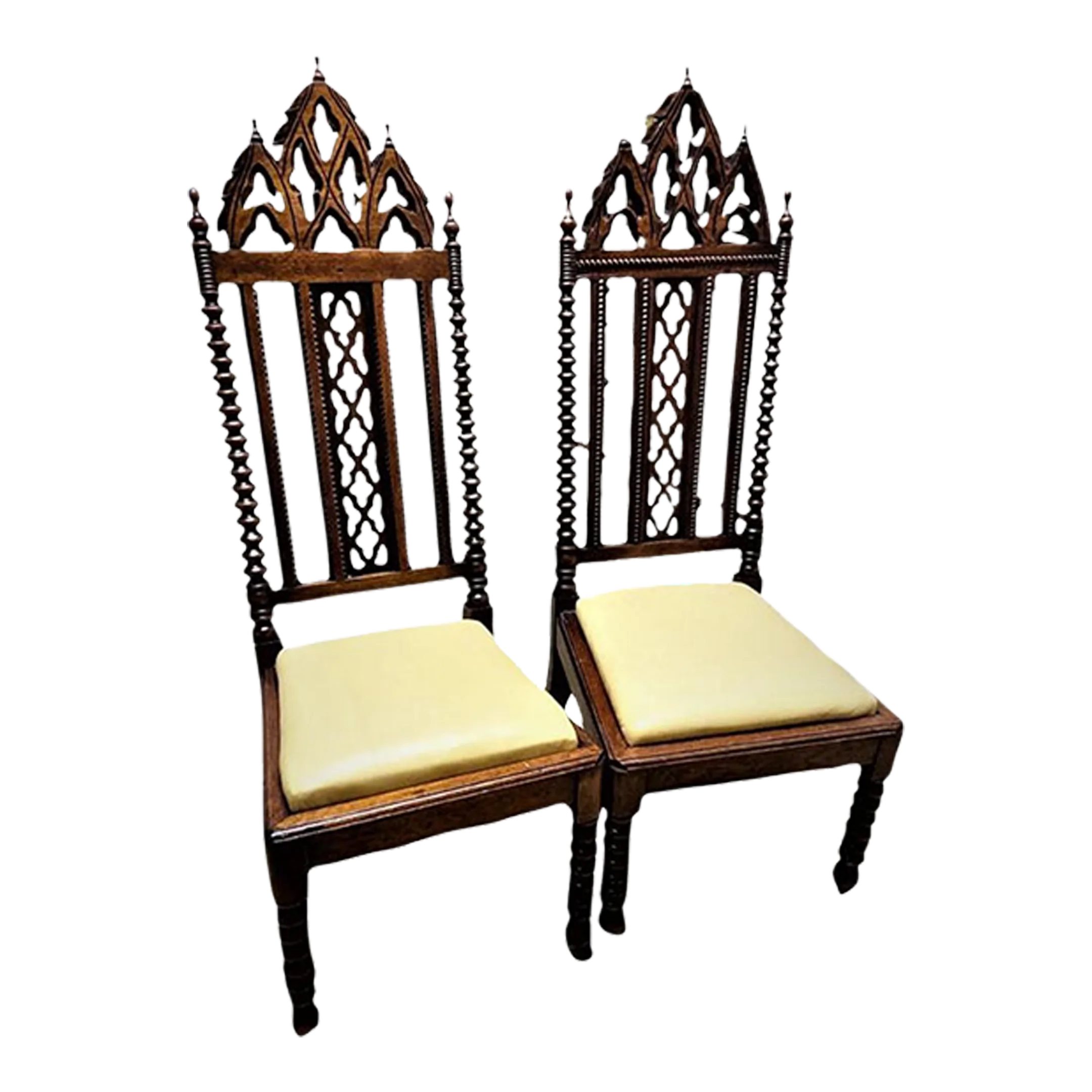 Late 19th Century Mahogany Gothic Revival Accent Chairs - a Pair