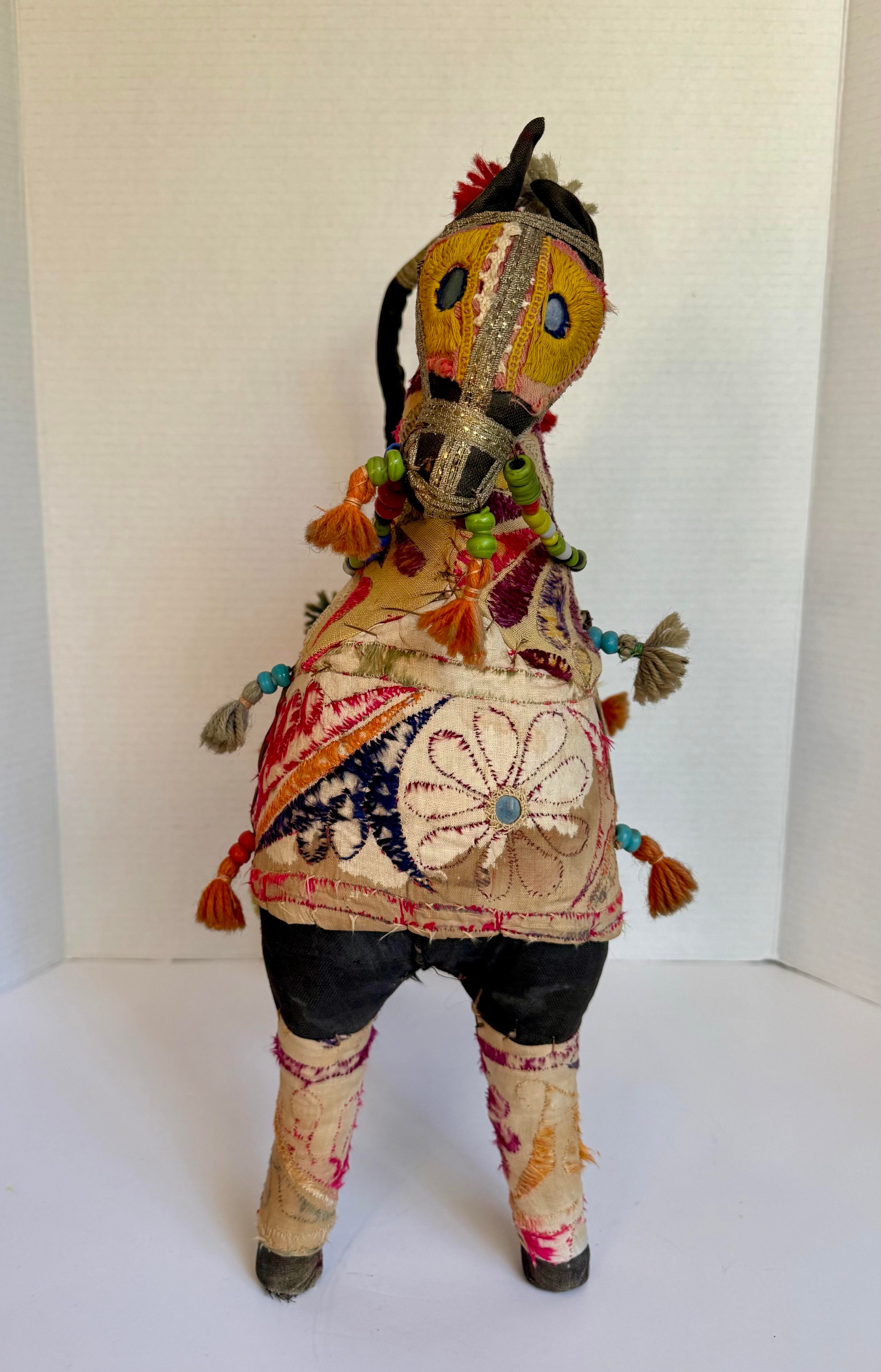 Antique Rajasthani Embroidered Textile Art Horse Figurative Sculpture