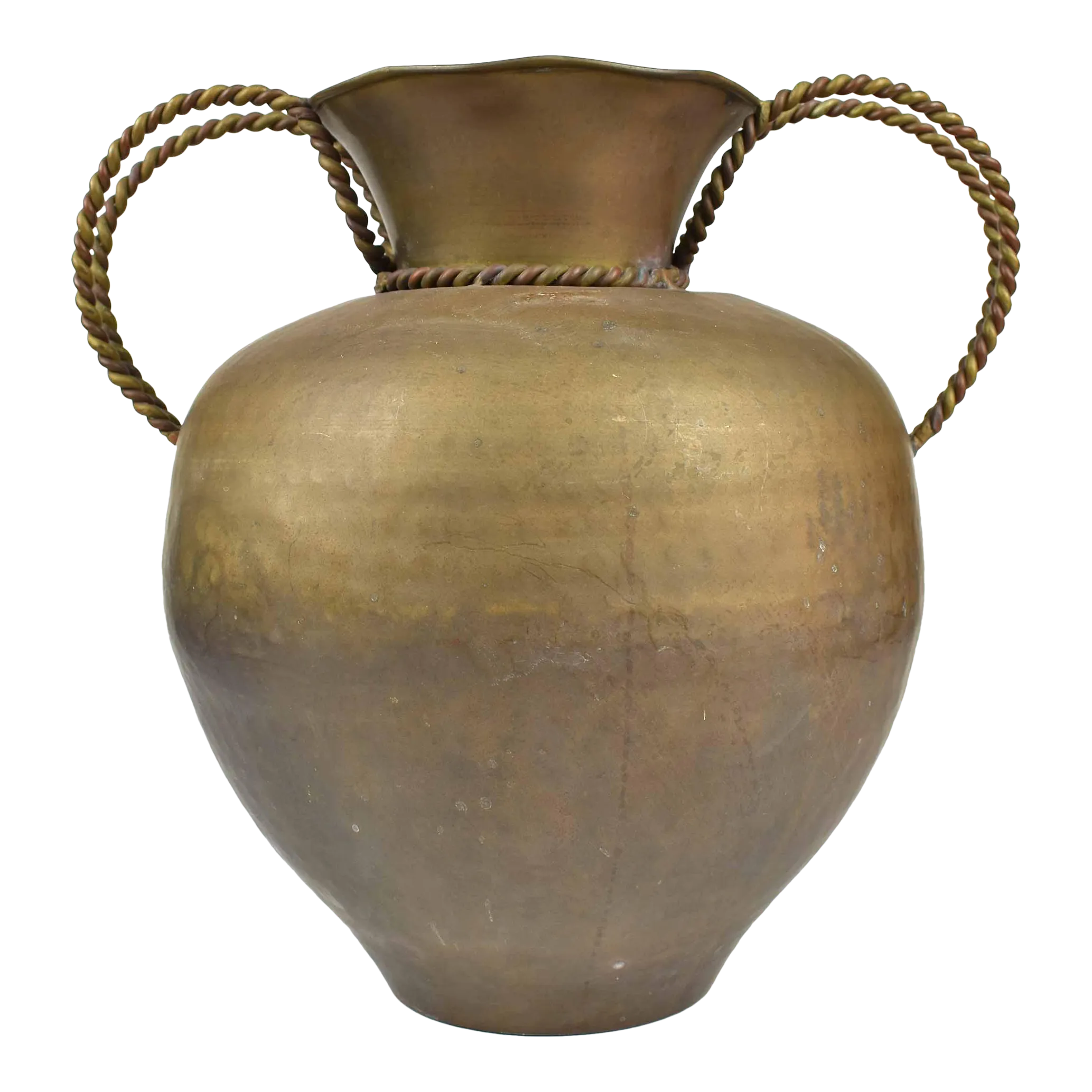 Mid 20th Century Hammered Brass Vase With Braided Handles Chairish