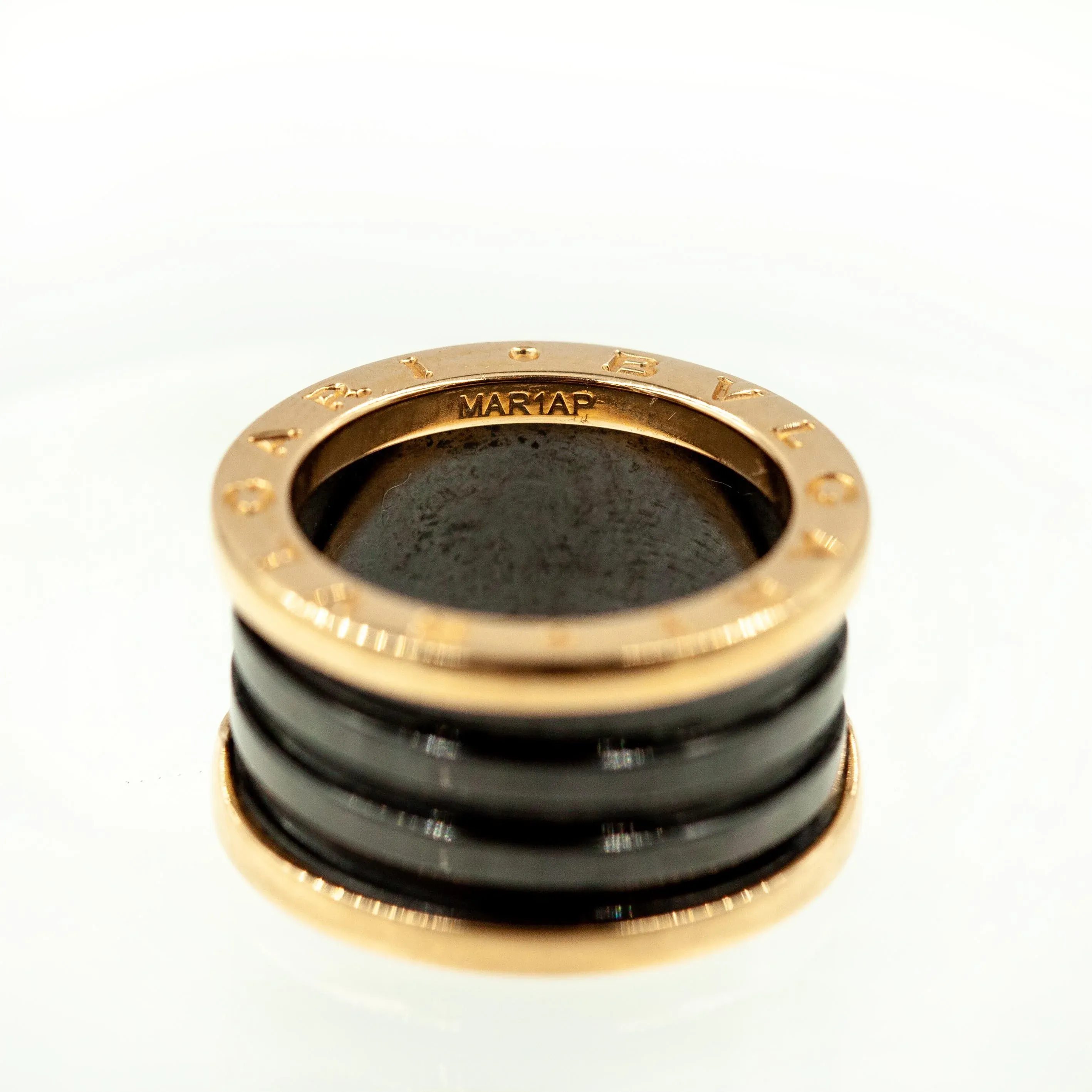 80s-90s Bvlgari B.Zero1 18k Rose Gold Spiral Black Ceramic