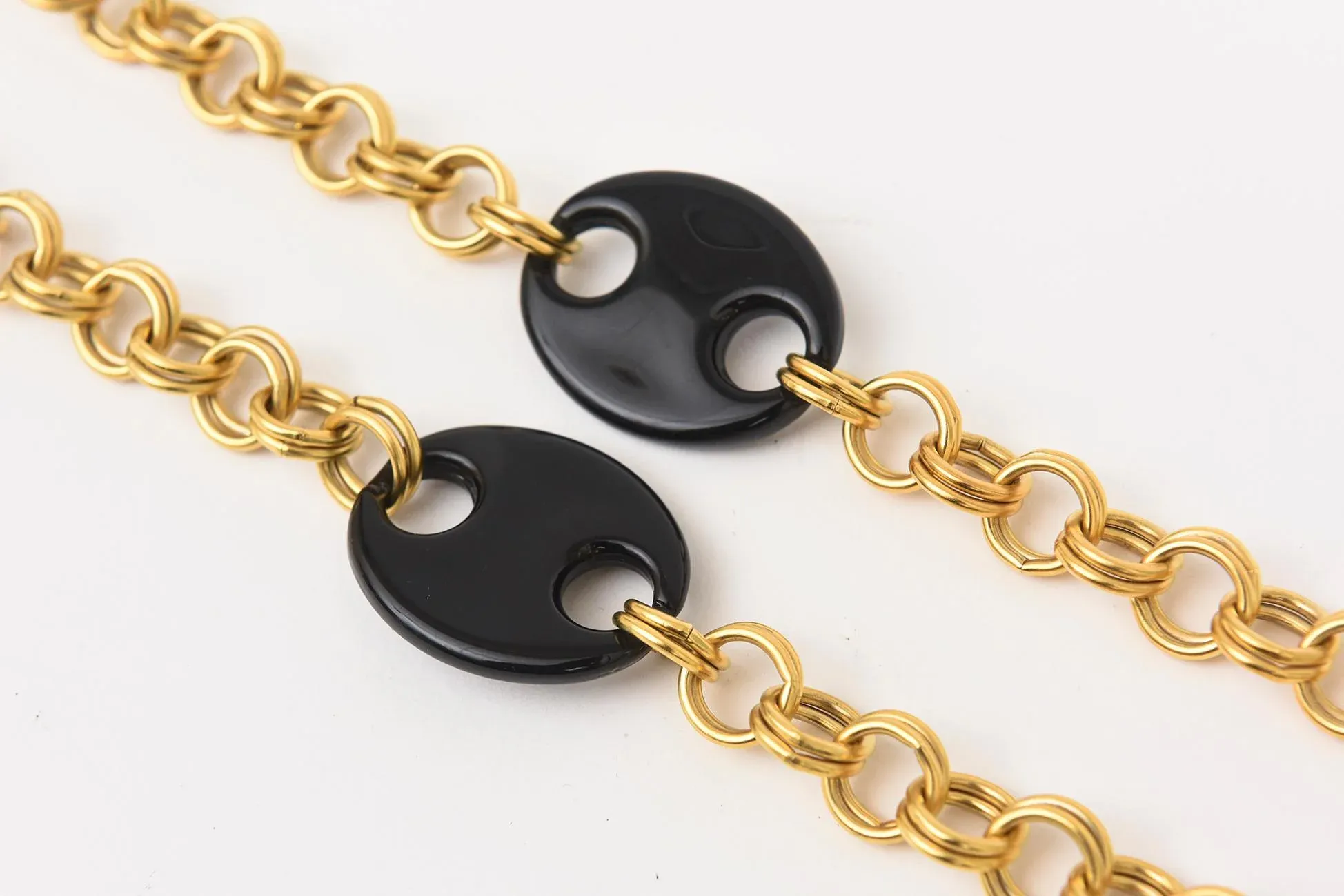 Vintage Karl Lagerfeld Brass Chain And Black Resin Disks Mariner