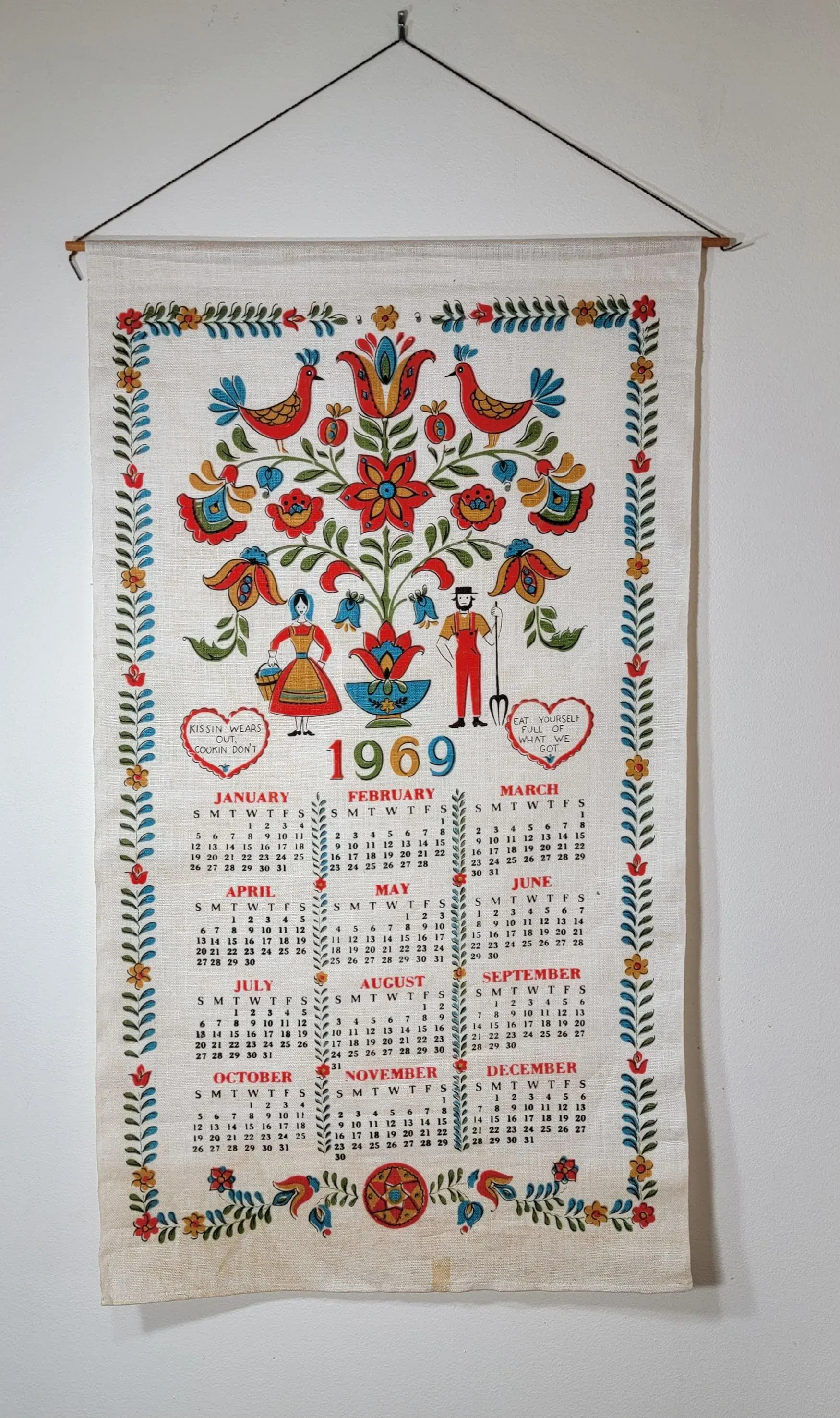 Beautiful Vintage 1969 Cloth Repeater Calendar | Chairish
