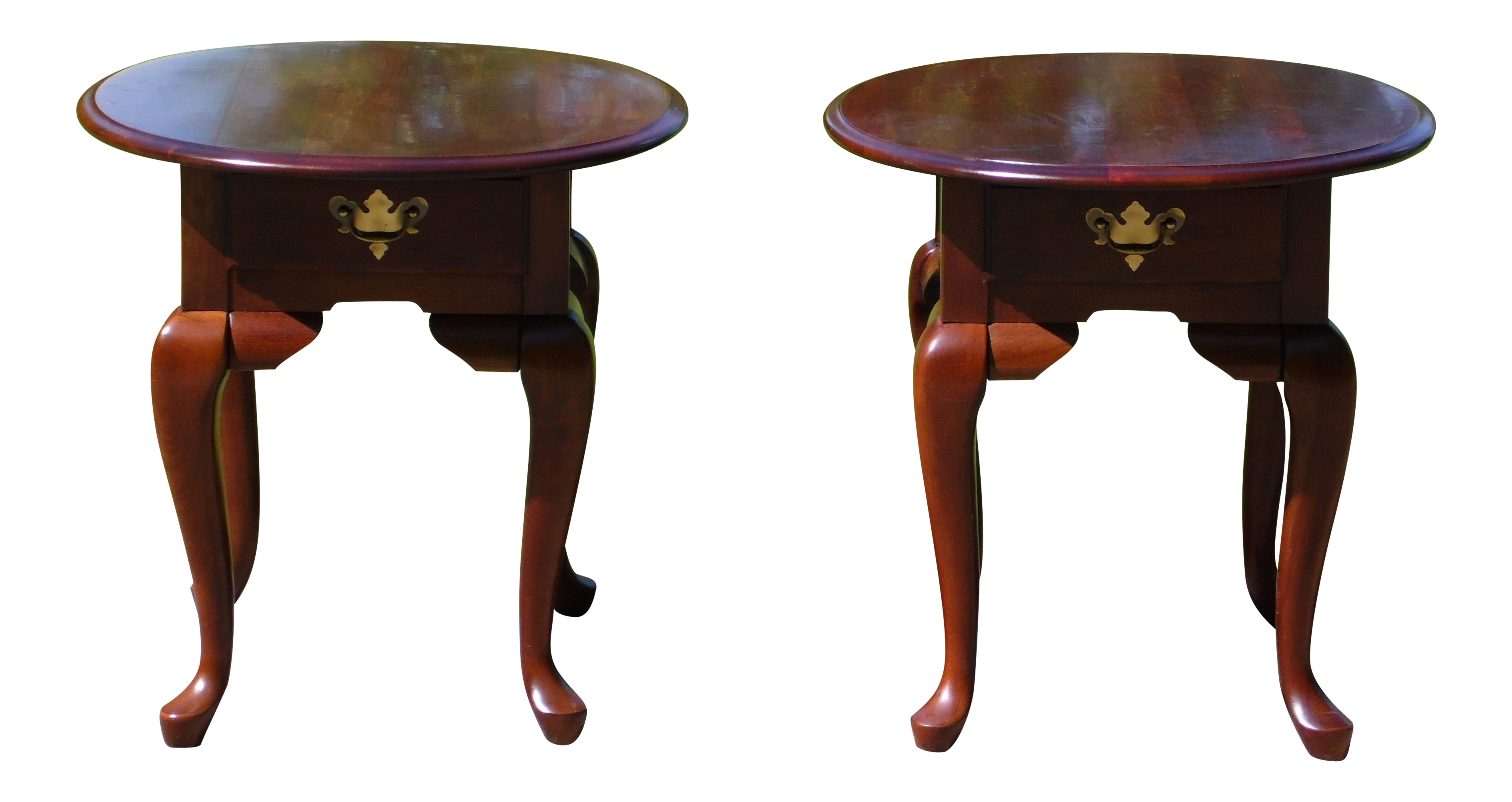 Pair Broyhill Queen Anne Style Solid Cherry Oval End Tables