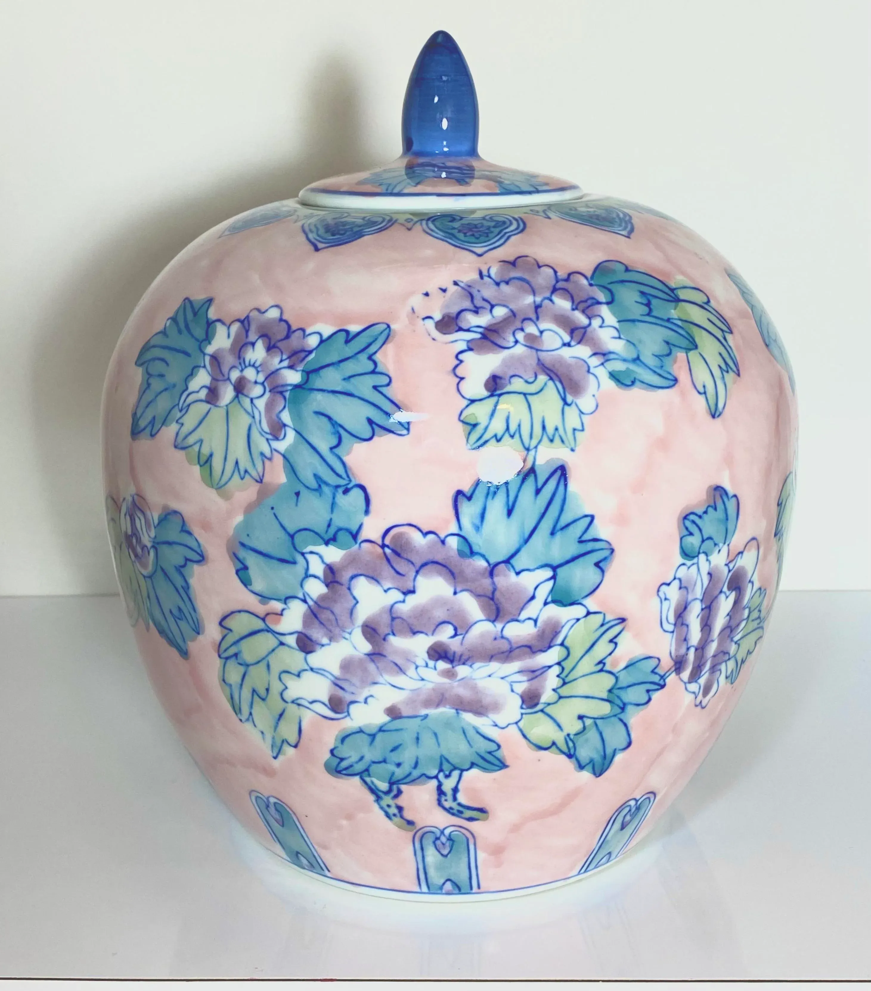 Vintage Hand Painted Mid-Century Pink Ginger Jar