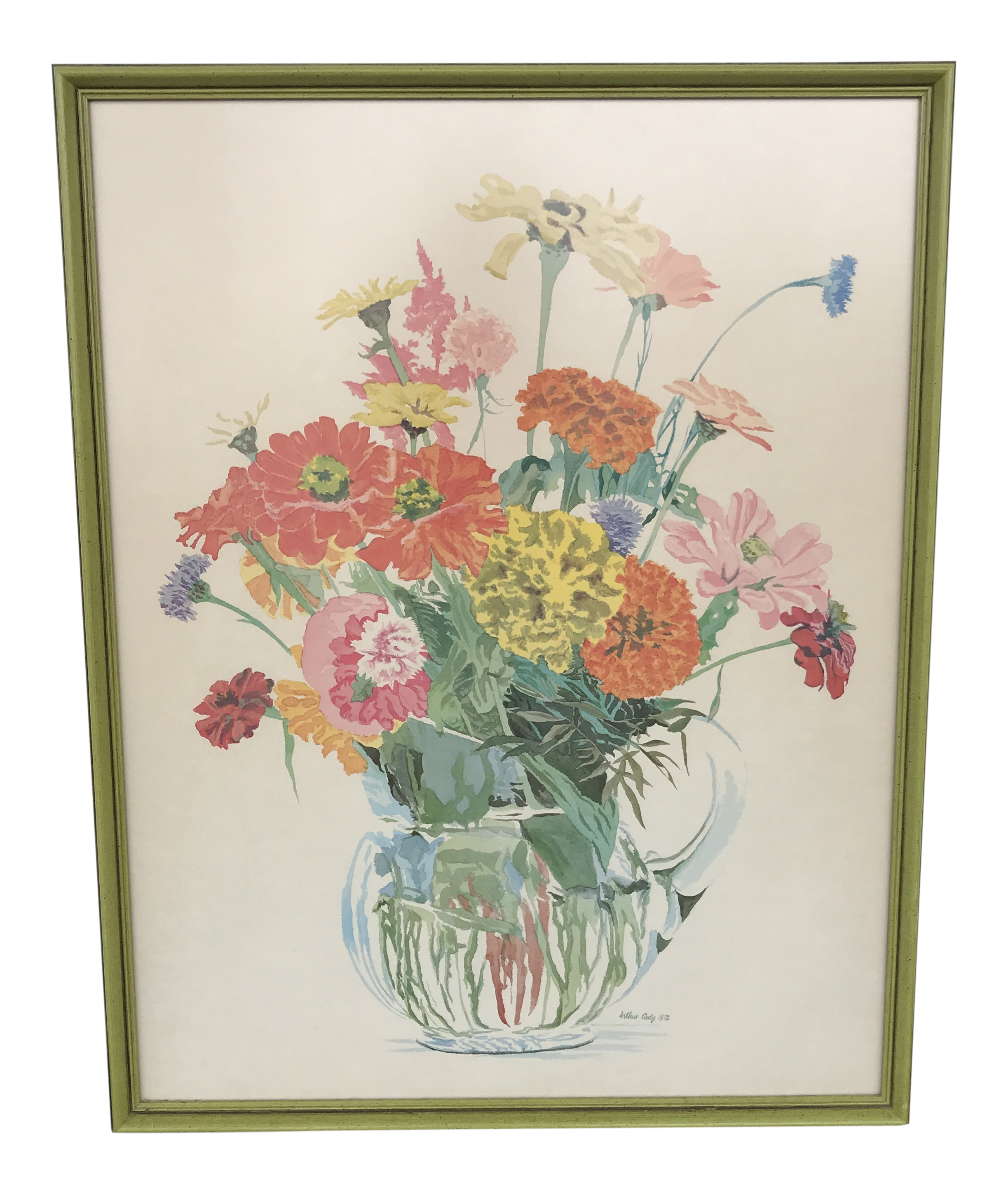 Vintage Floral Lithograph In Green Frame Chairish
