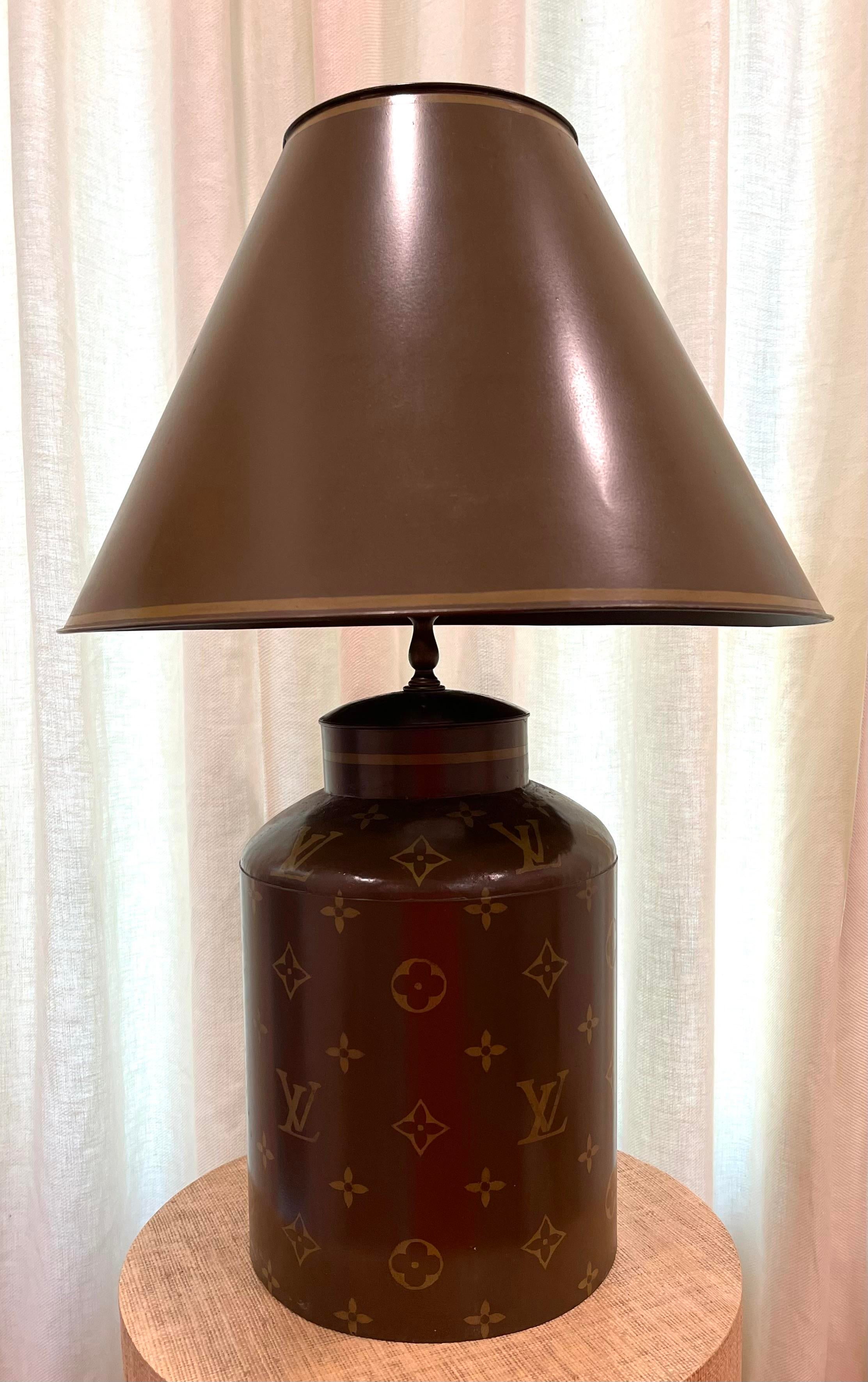 Louis Vuitton Hand Painted Tole Lamp and Shade