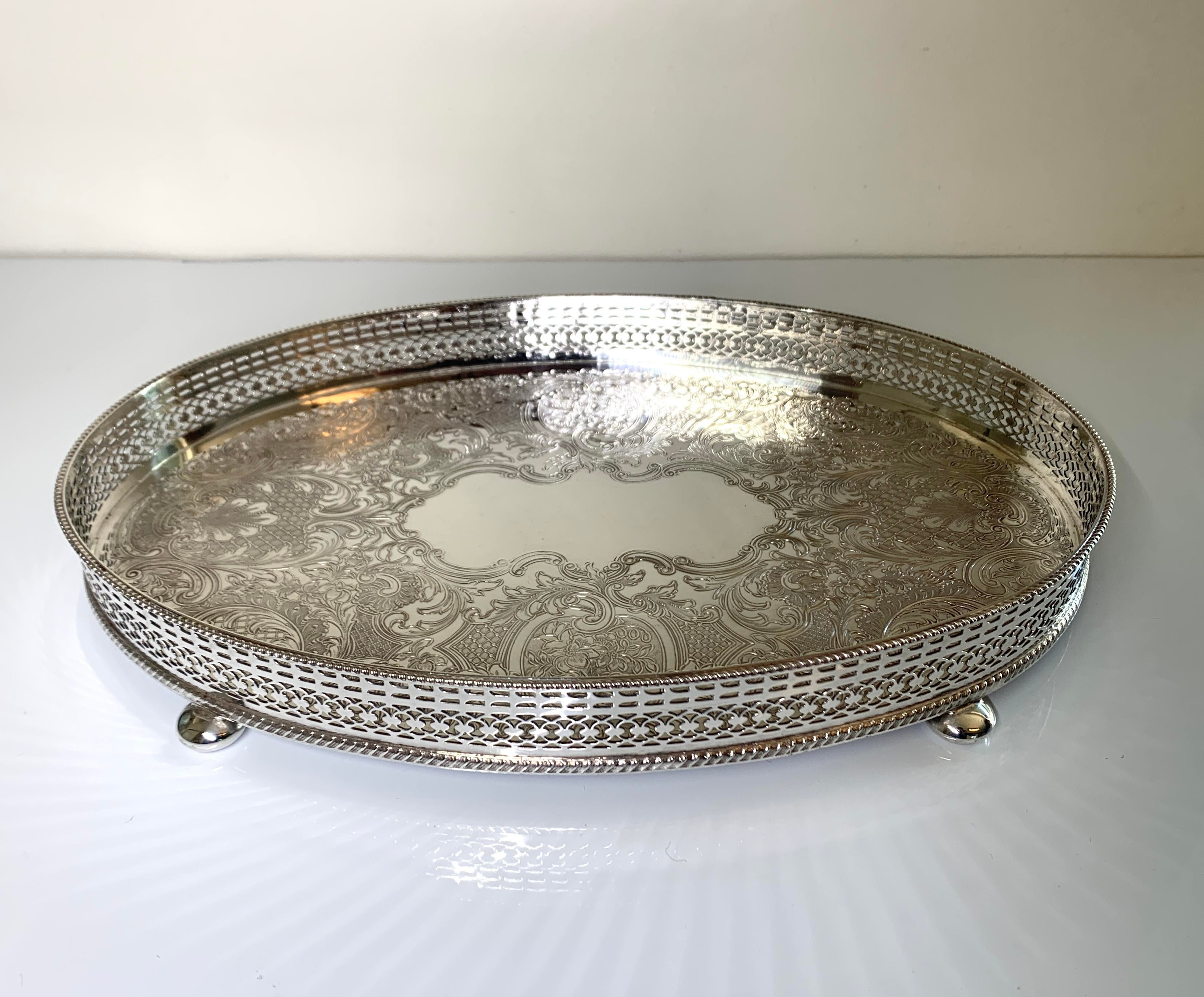 Early 1900s Barker-Ellis Oval Silver-Plated Gallery Tray | Chairish