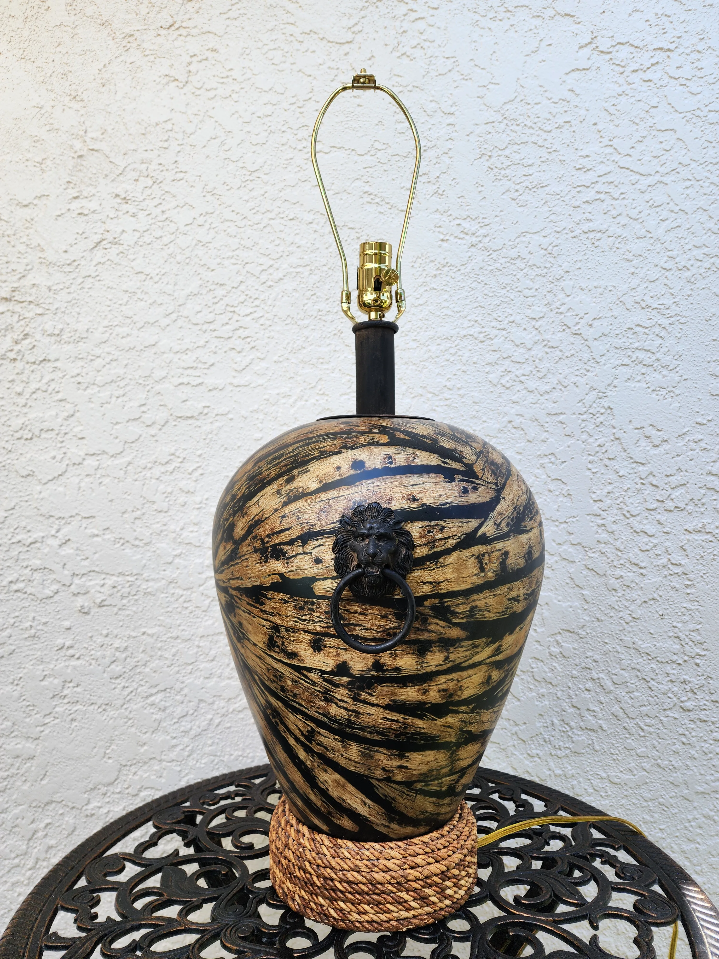 Vintage Maitland-Smith Safari Table Lamp With Bronze Lion Head