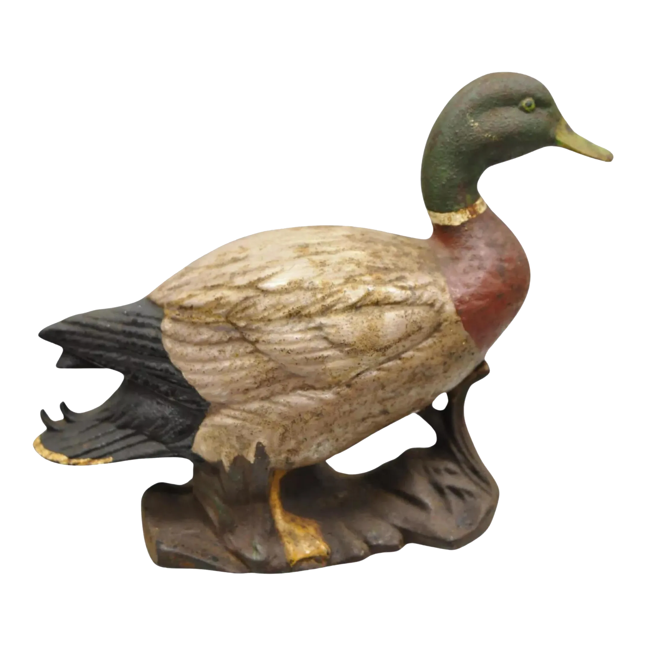 Antique Victorian Cast Iron Figural Painted Mallard Duck Door Stop