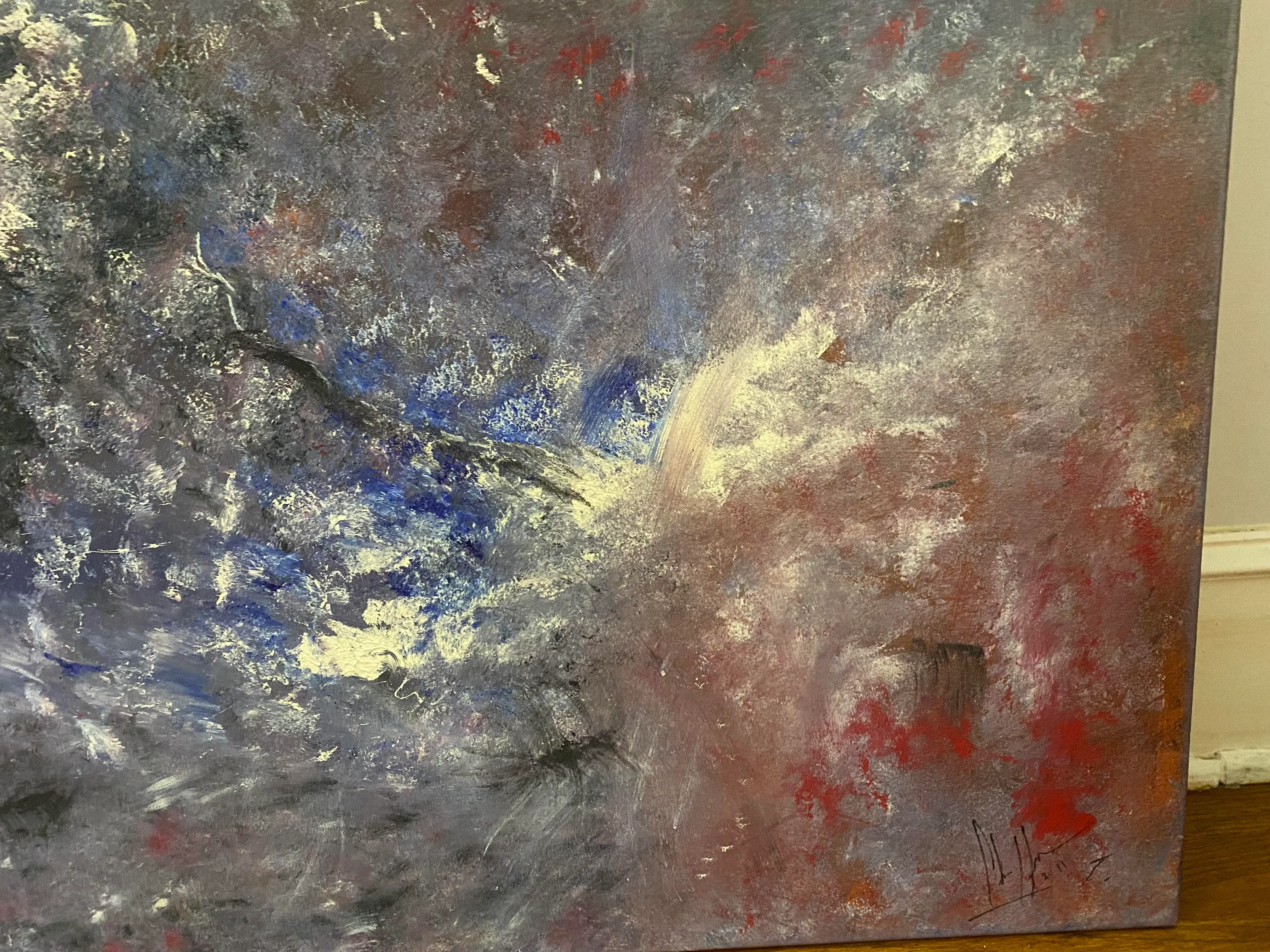 Antique French Provincial Painted Bombe Chest With Faux Marble Top2011 Large Abstract Expressionism Oil Painting