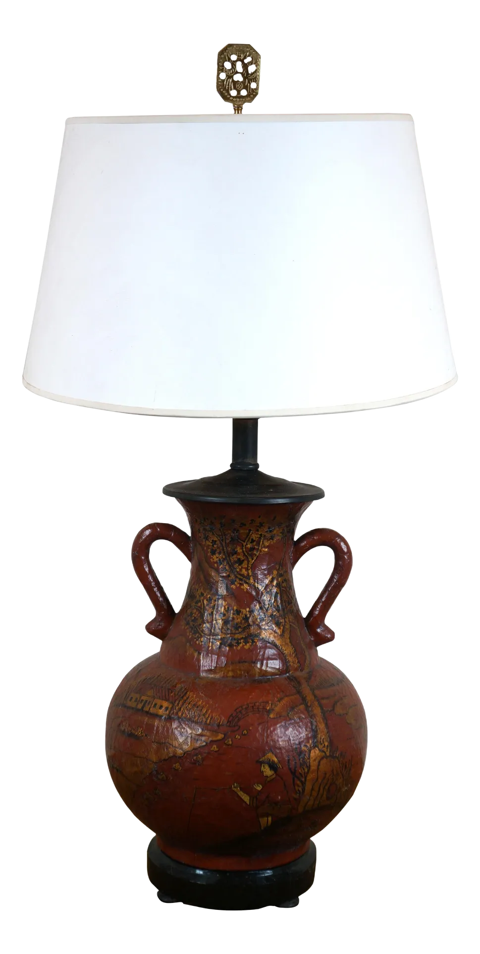 1990s Maitland Smith Red Coromandel Lacquer Chinoiserie Urn Table