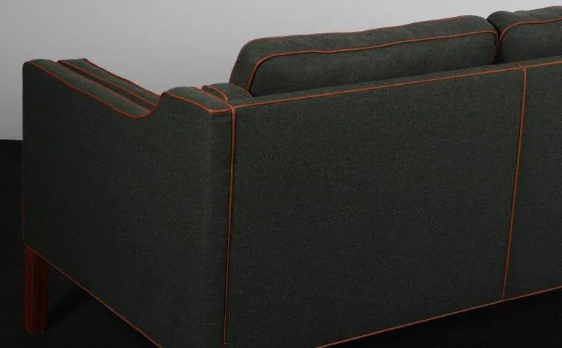Two-Seater Sofa with Teak Legs and Cognac Leather by Børge Mogensen