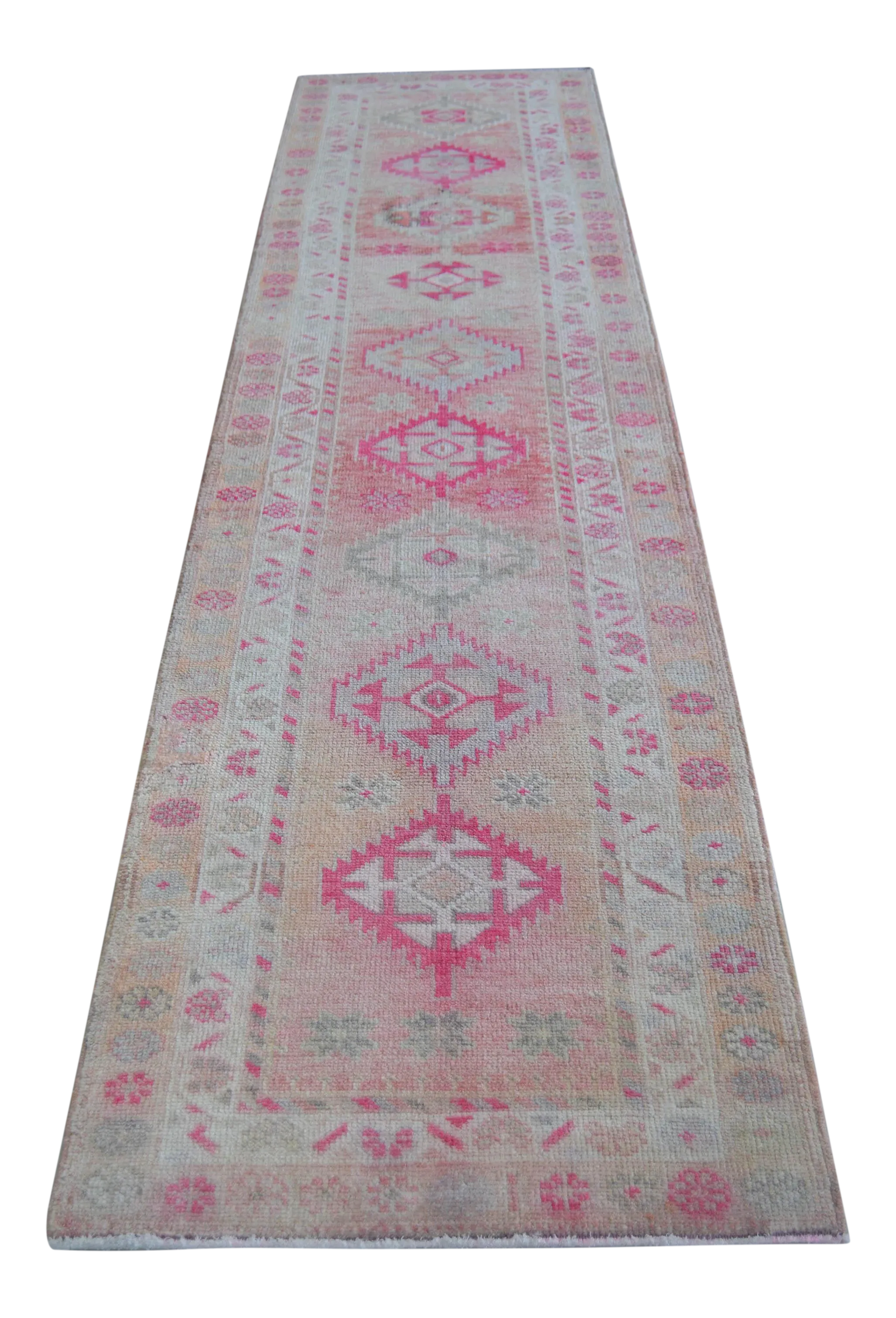 1970s Pink Kurdish Herki Hand-Knotted Distressed Runner