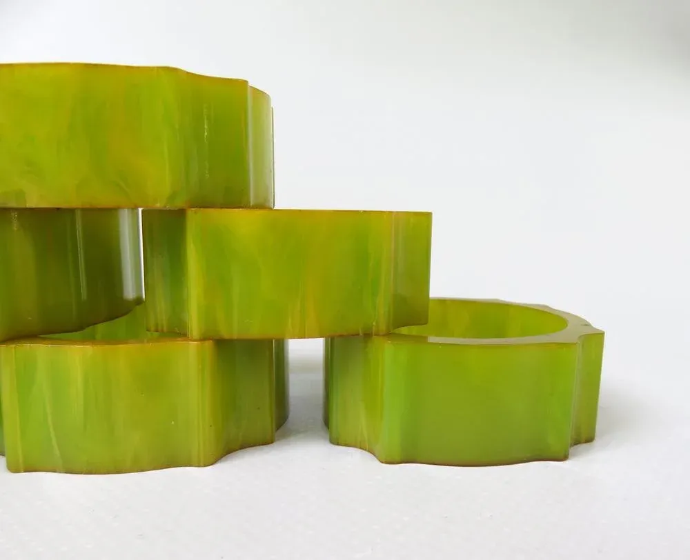Art Deco Catalin Napkin Rings in Green Amber, Set of 6