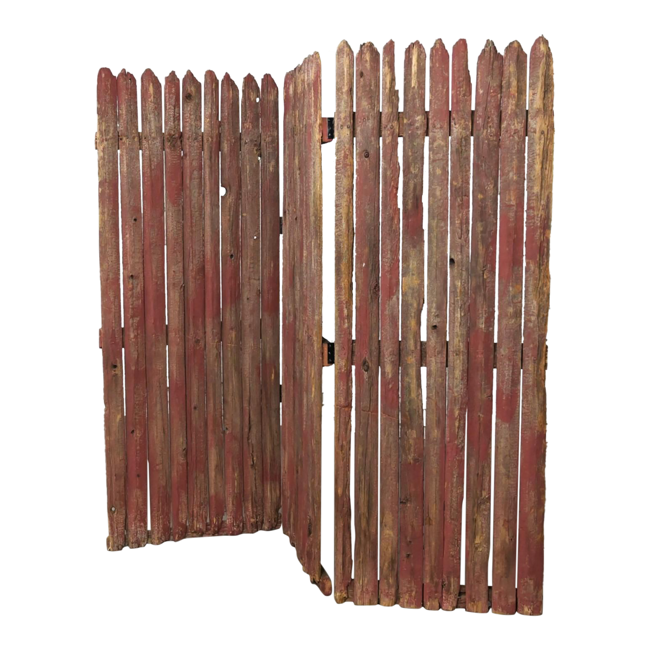 20th Century Rustic Red \u0026 Natural Distressed Manchester Picket Fence  3-Panel Folding Screen | Chairish, image size:2160x2160