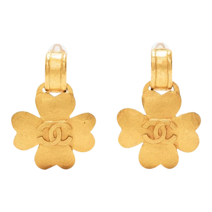 Chanel Gold Four Leaf Clover Clip-On Earrings - 2 Pieces