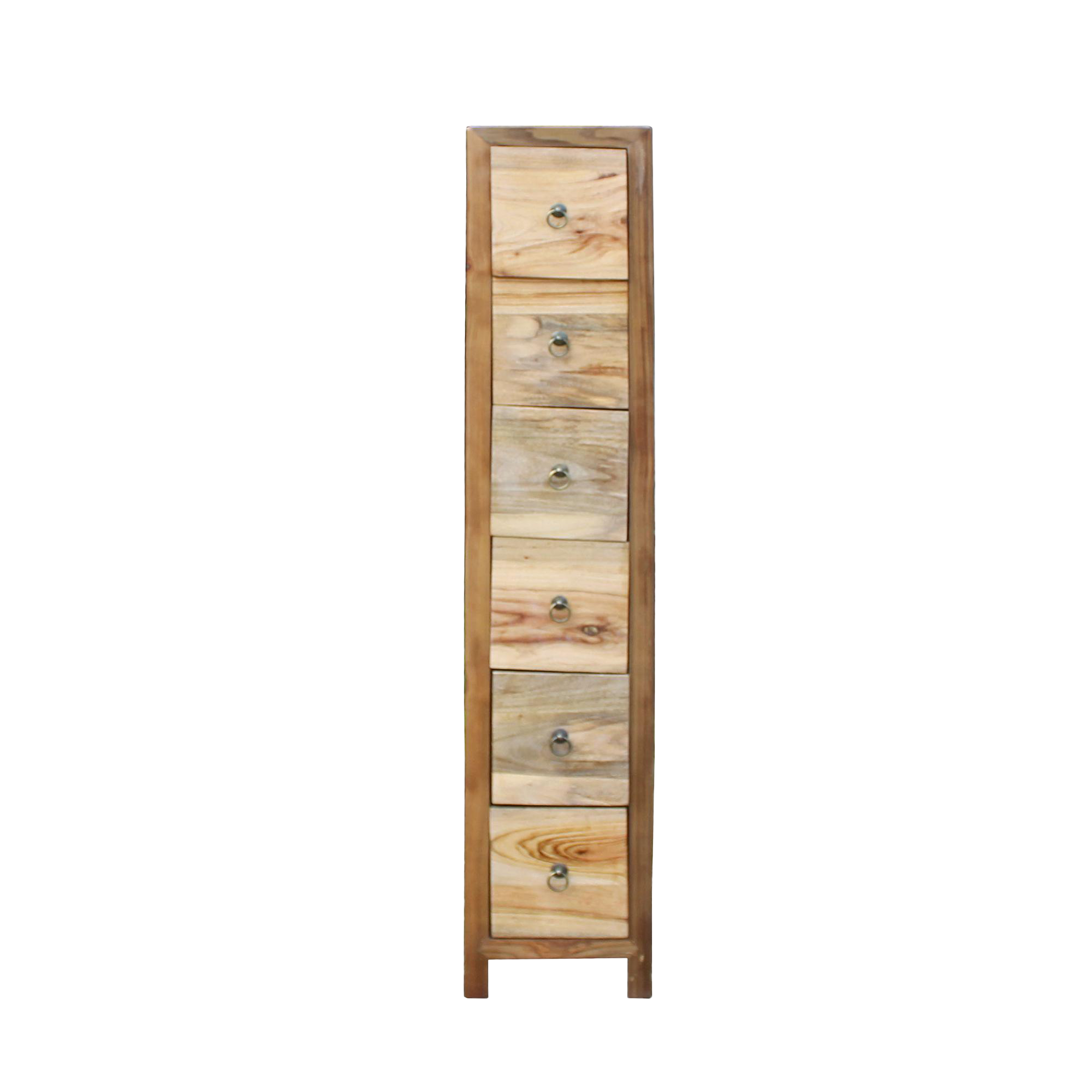 Chinese Raw Wood Slim 6 Drawers Narrow Cabinet Chairish