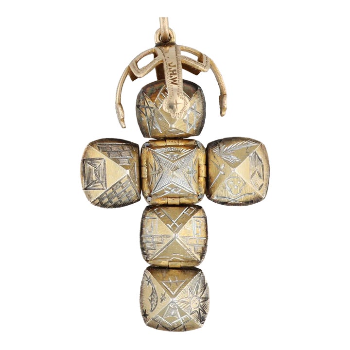 Antique Masonic Orb Fob Charm 9ct Gold Silver Symbols Skull Stars ...