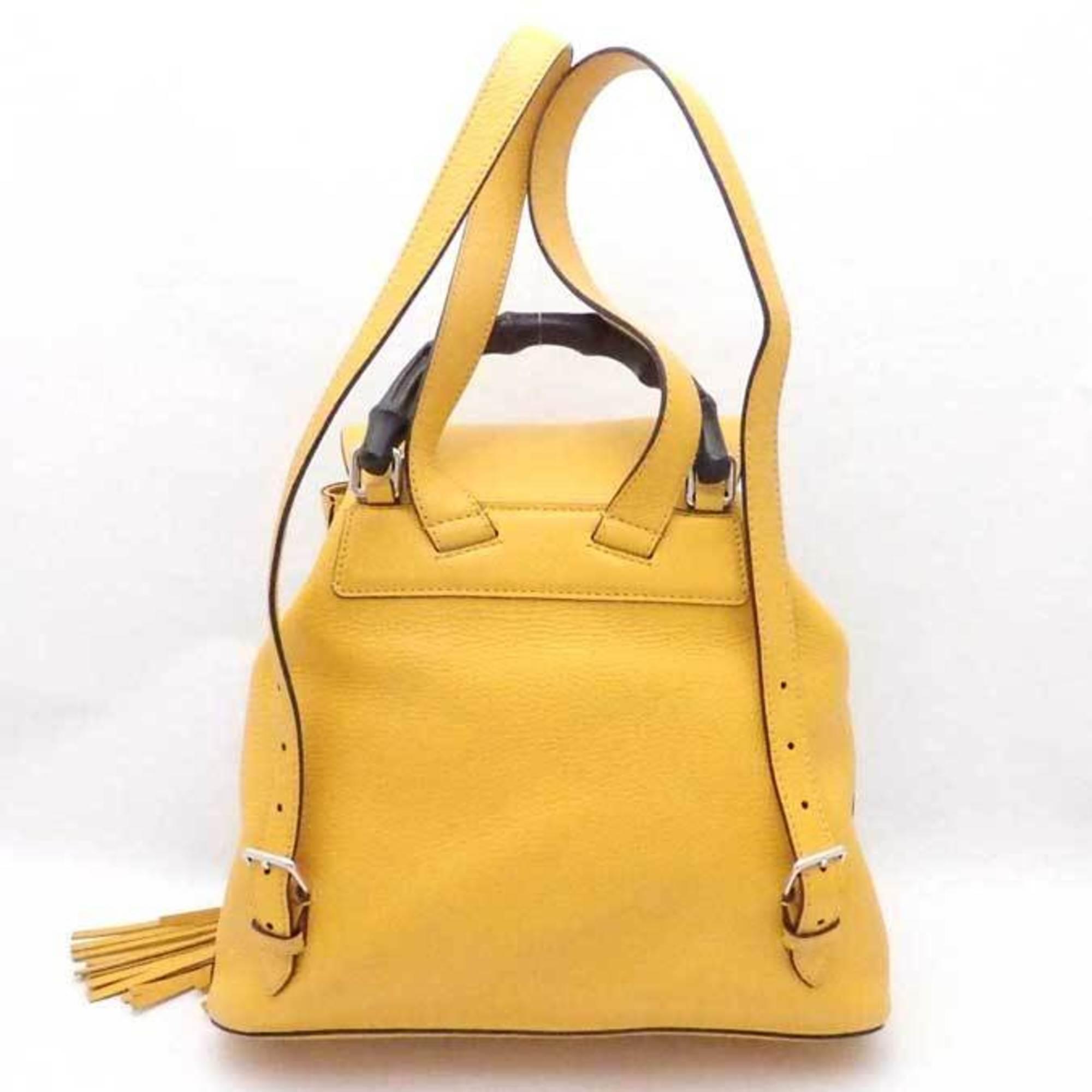 Gucci Bamboo Pebbled Leather Backpack Bag Yellow - DDH