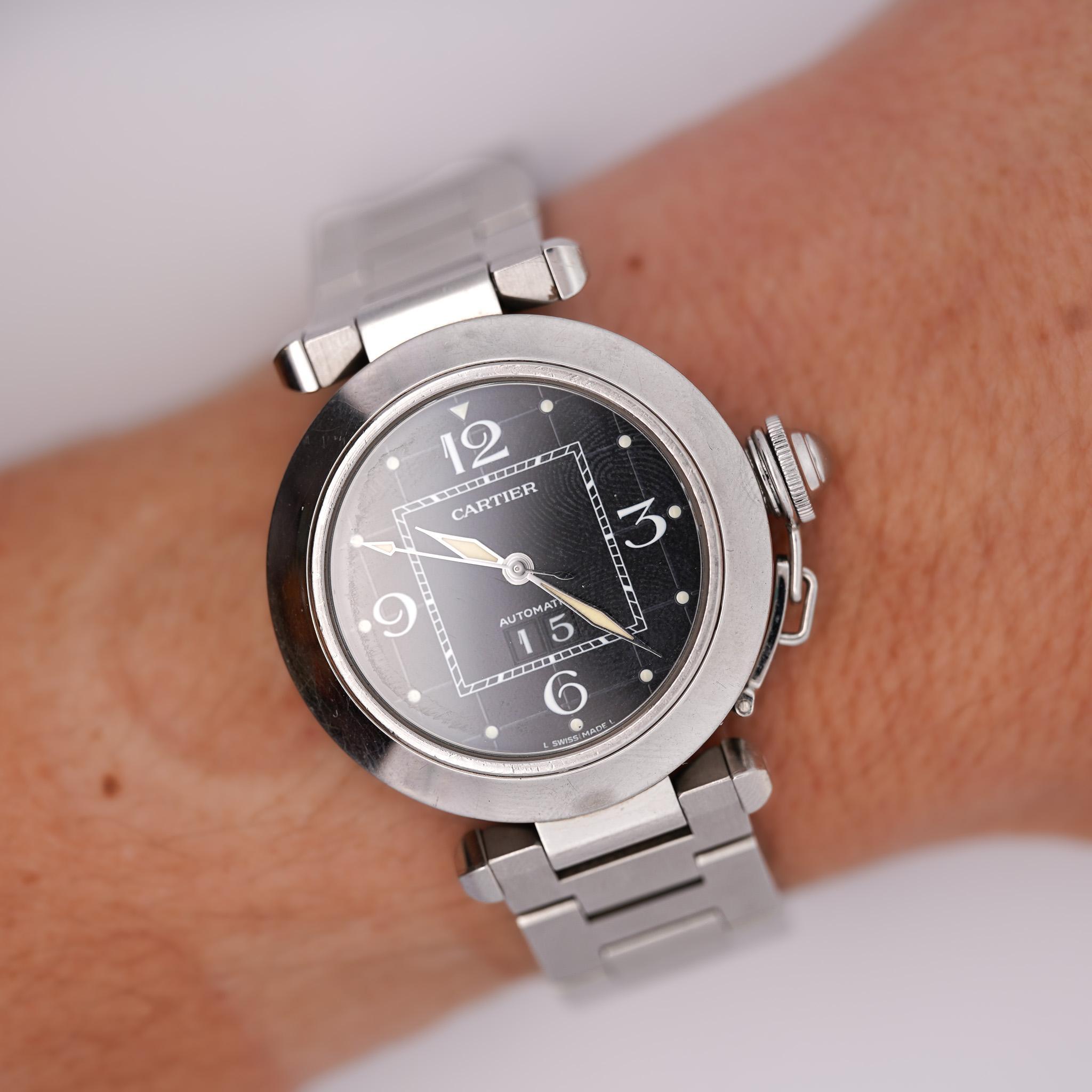 Cartier Pasha 2475 Black Dial Automatic 35mm Watch With Box and