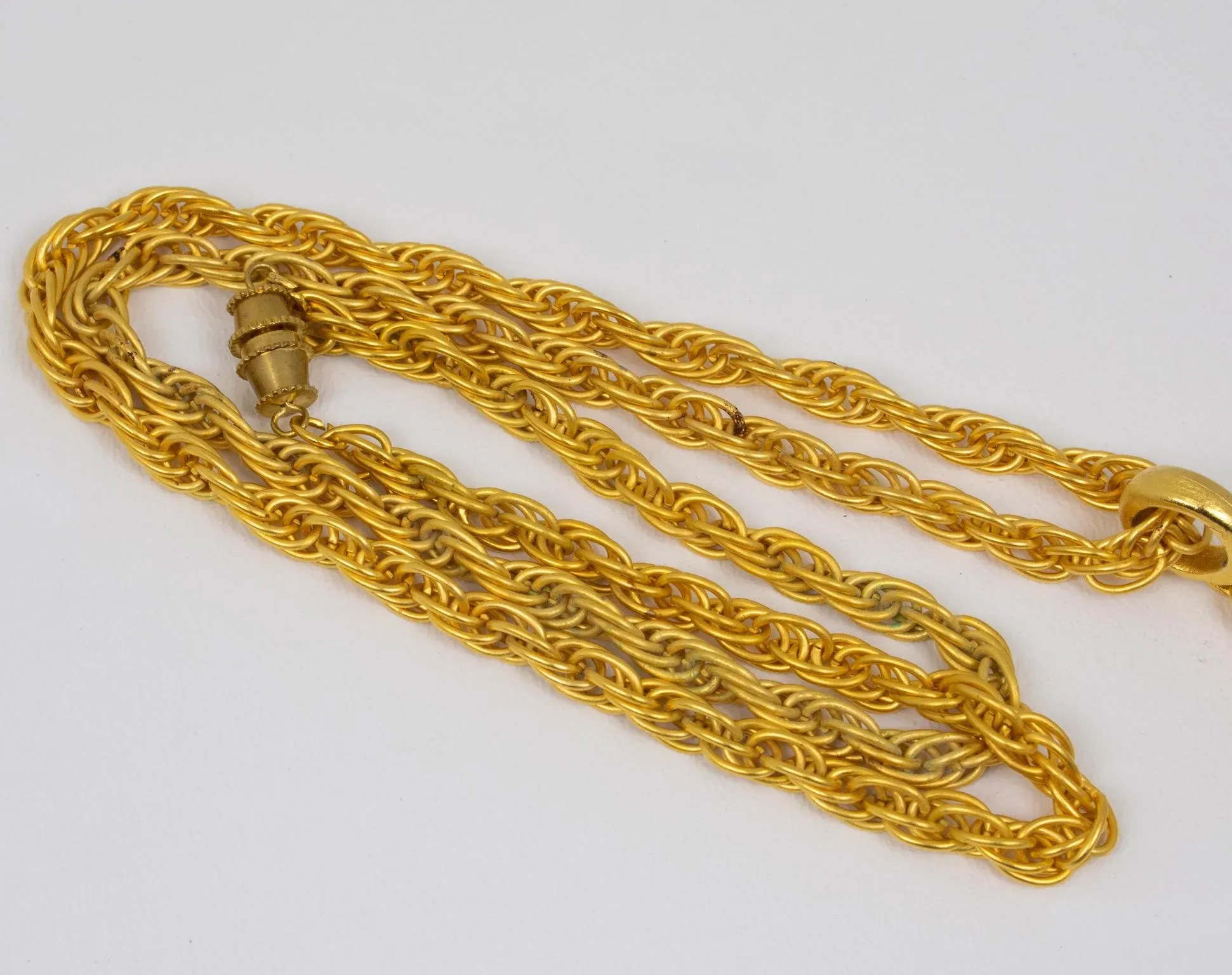Lanvin Paris Gilt Metal Pendant Necklace With Blue Poured