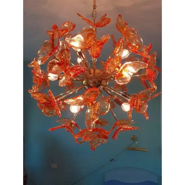 Early 21st Century Murano Butterfly Red Glass Sputnik Style Chandelier
