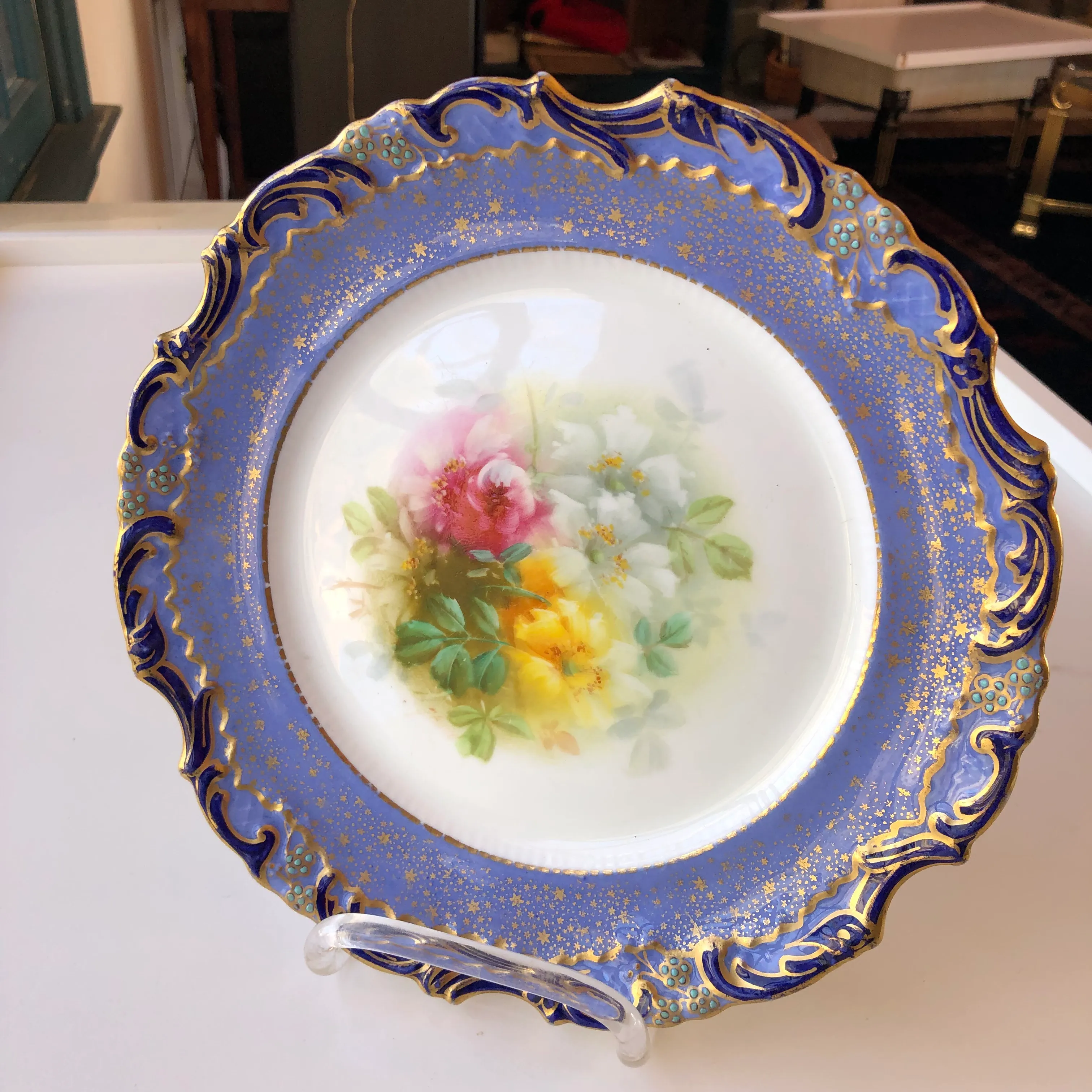 1920's Antique Adderley Hand Painted Bone China Floral Plate