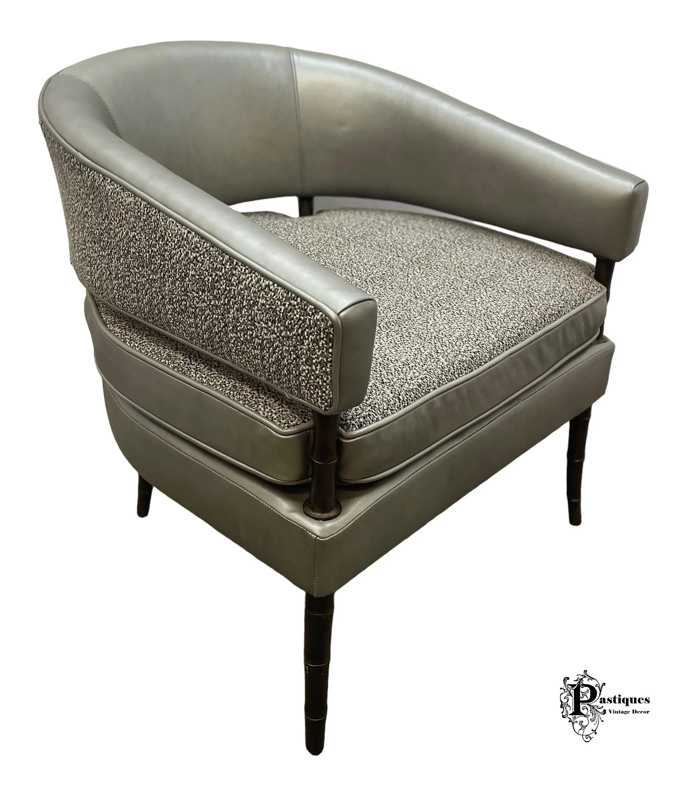 Vintage Mid Century Barrel Back Mixed Media Accent Chair