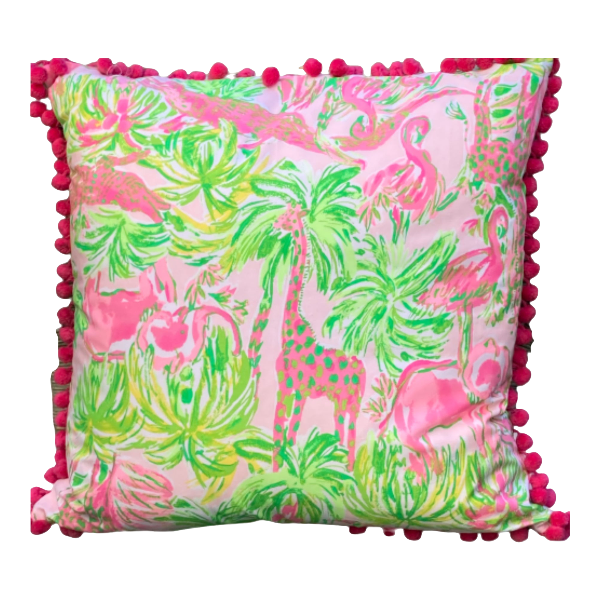 Lilly Pulitzer Jungle Retro Pink and Green With Poms Designer Throw Pillow Chairish