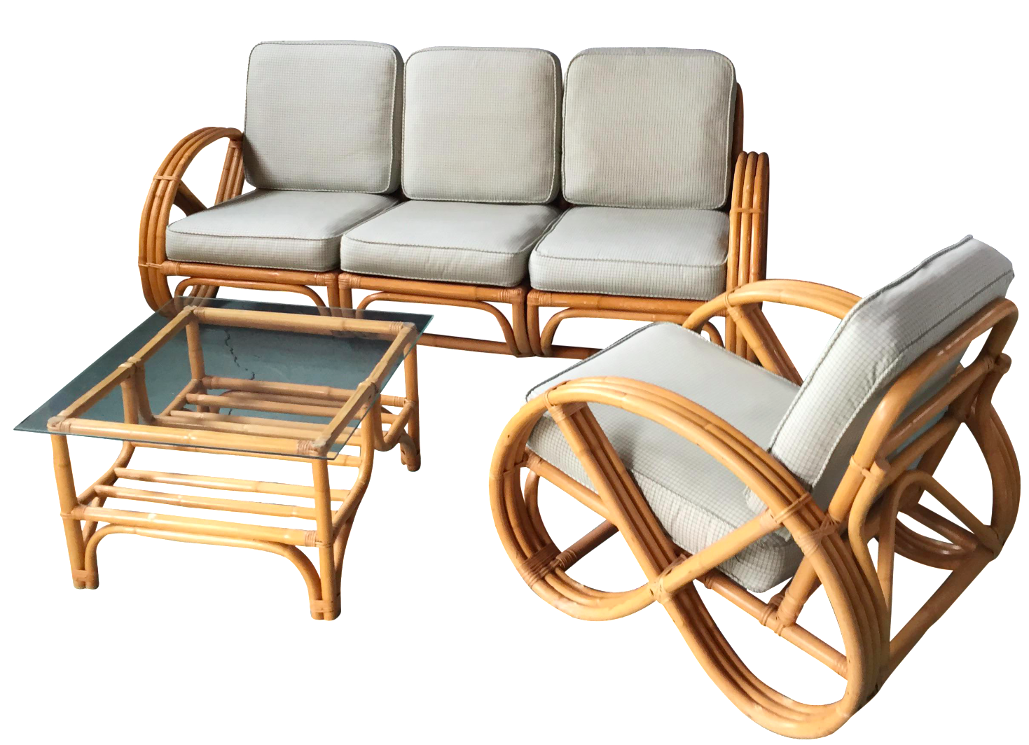 Pretzel Arm Rattan Bamboo Sofa Set of 3 Chairish