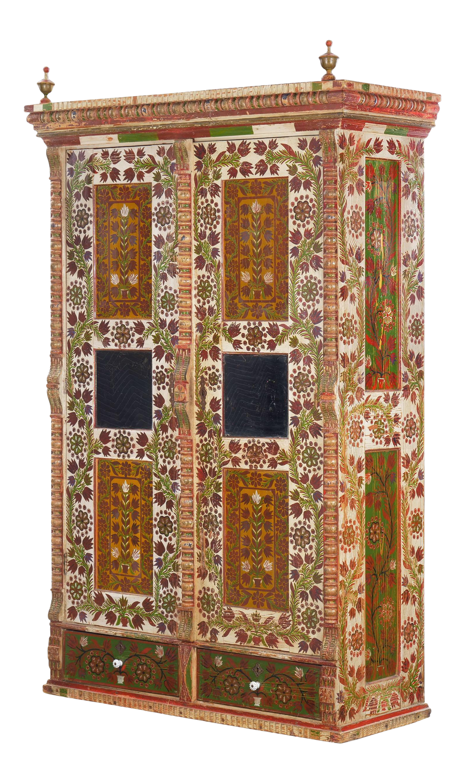 European Bohemiantique Folk Art Floral Painted Armoire Wardrobe