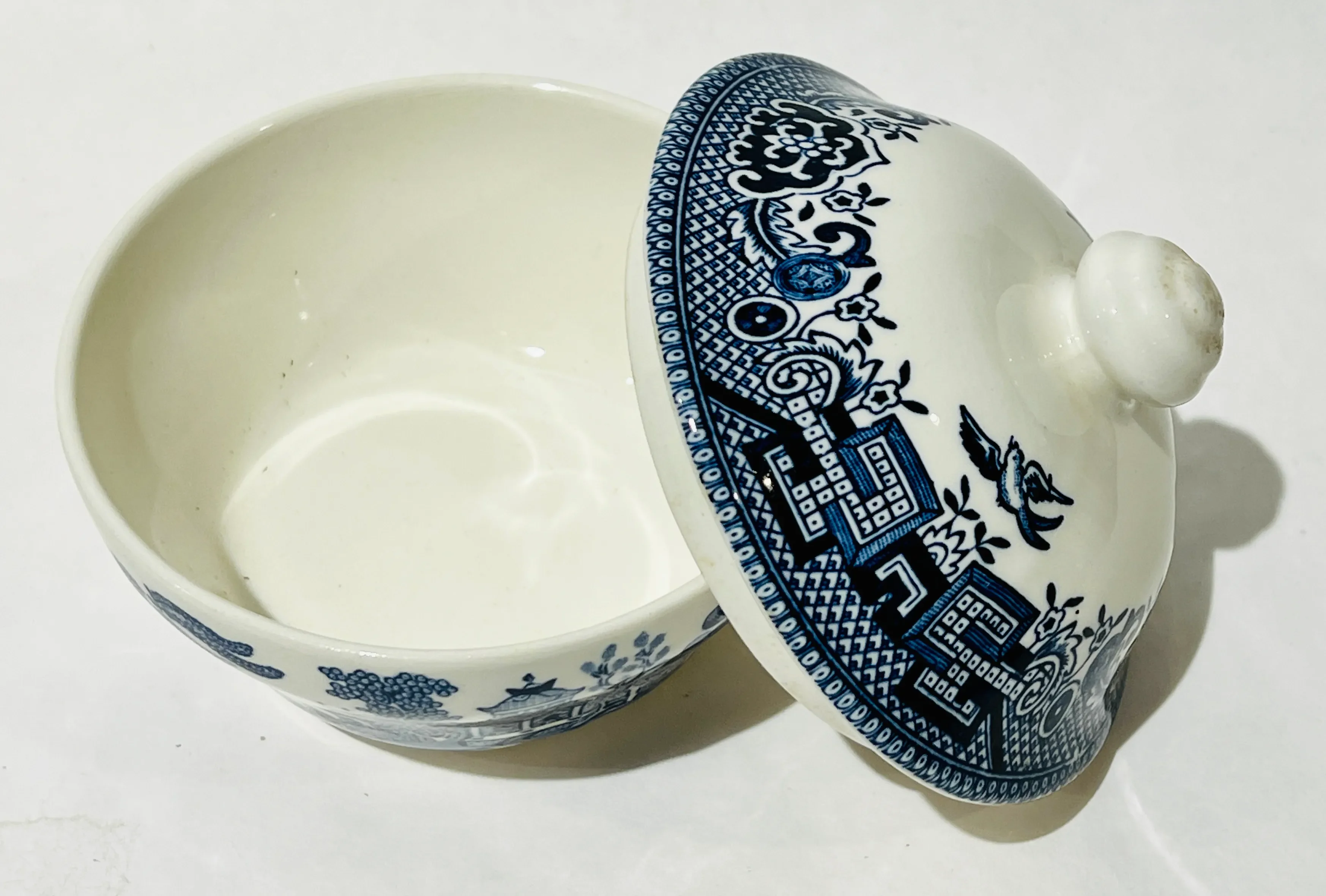 Vintage Blue Willow Cobalt Blue White Creamer Sugar Bowl Set