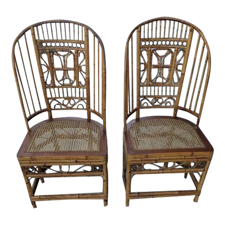 1970s Thomasville Brighton Pavilion Style Bamboo and Cane Chairs a