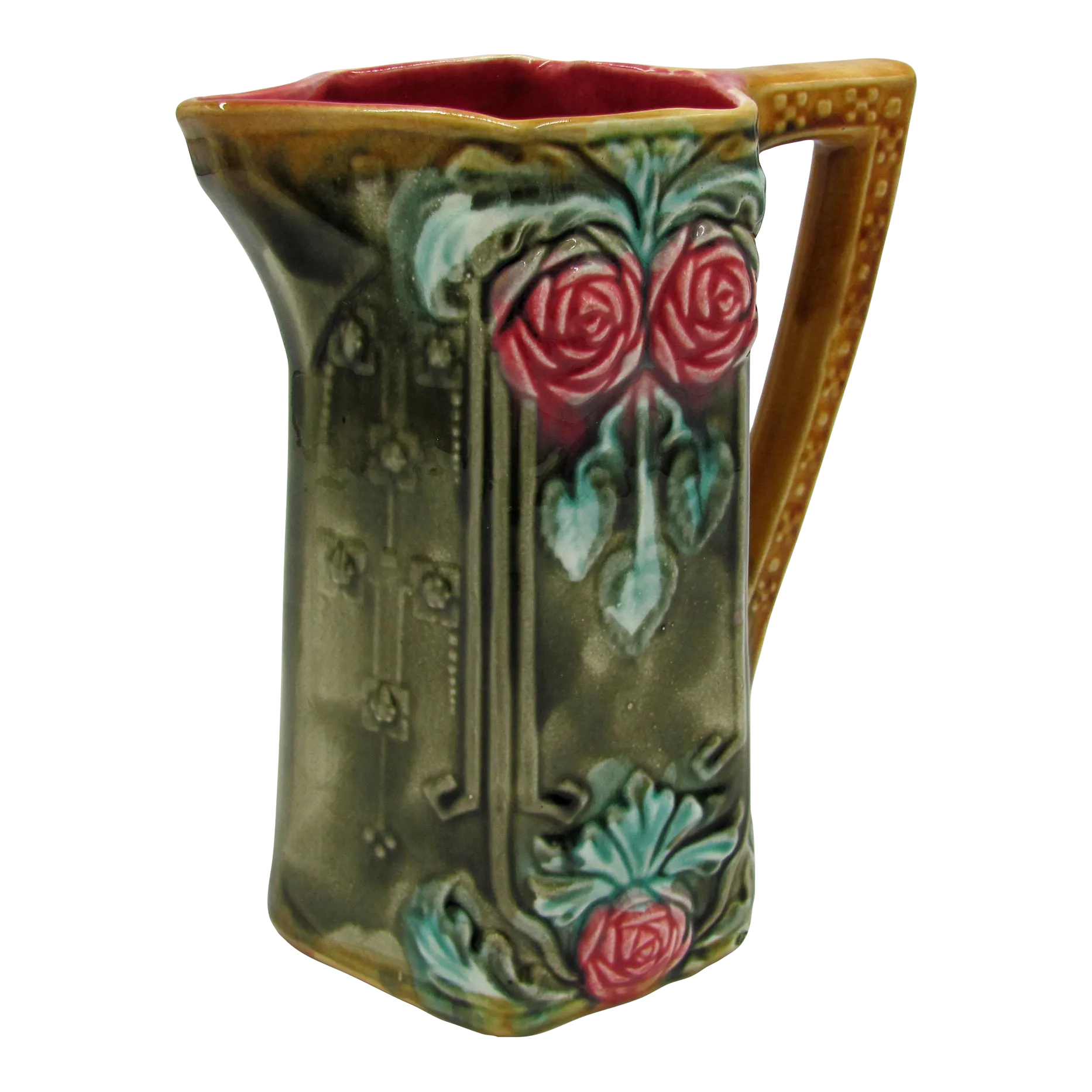 Late 1800s Antique French Art Nouveau Majolica Pitcher by