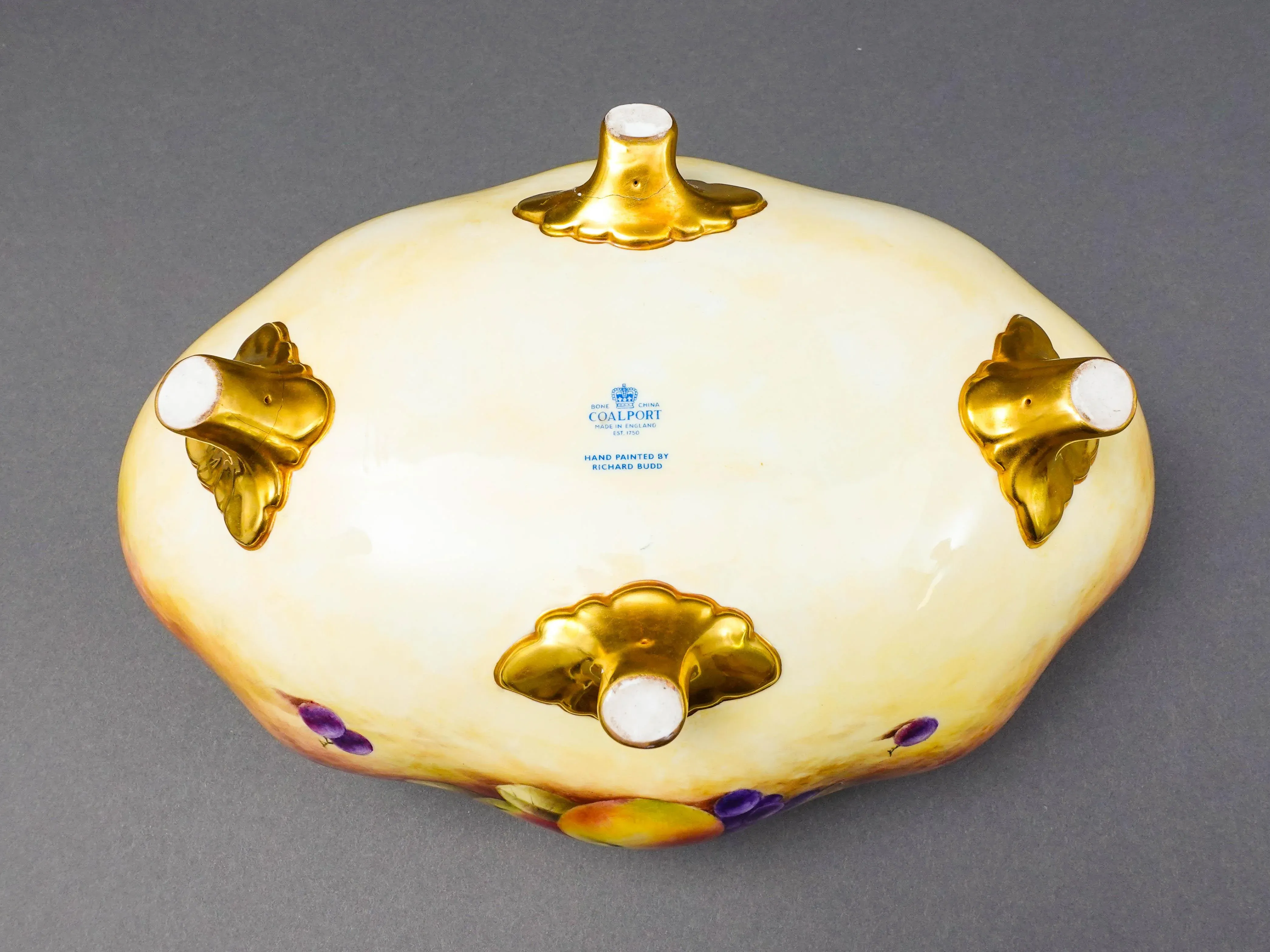 Mid 20th Century Coalport England Richard Budd Signed Hand Painted Fruit Centerpiece Bowl
