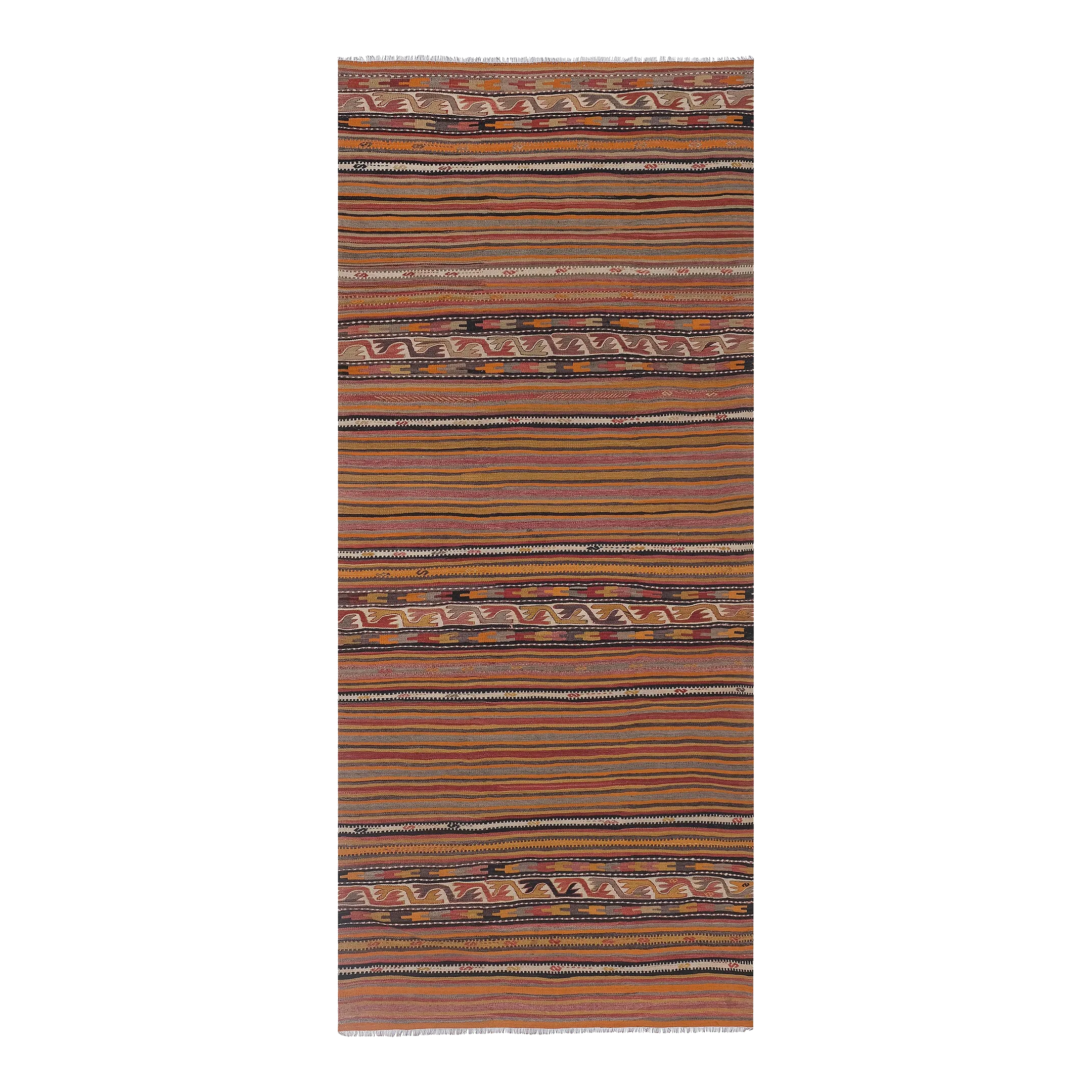 1960s Vintage Striped Turkish Kilim Rug 5\'5\'\' X 12\'1\'\'