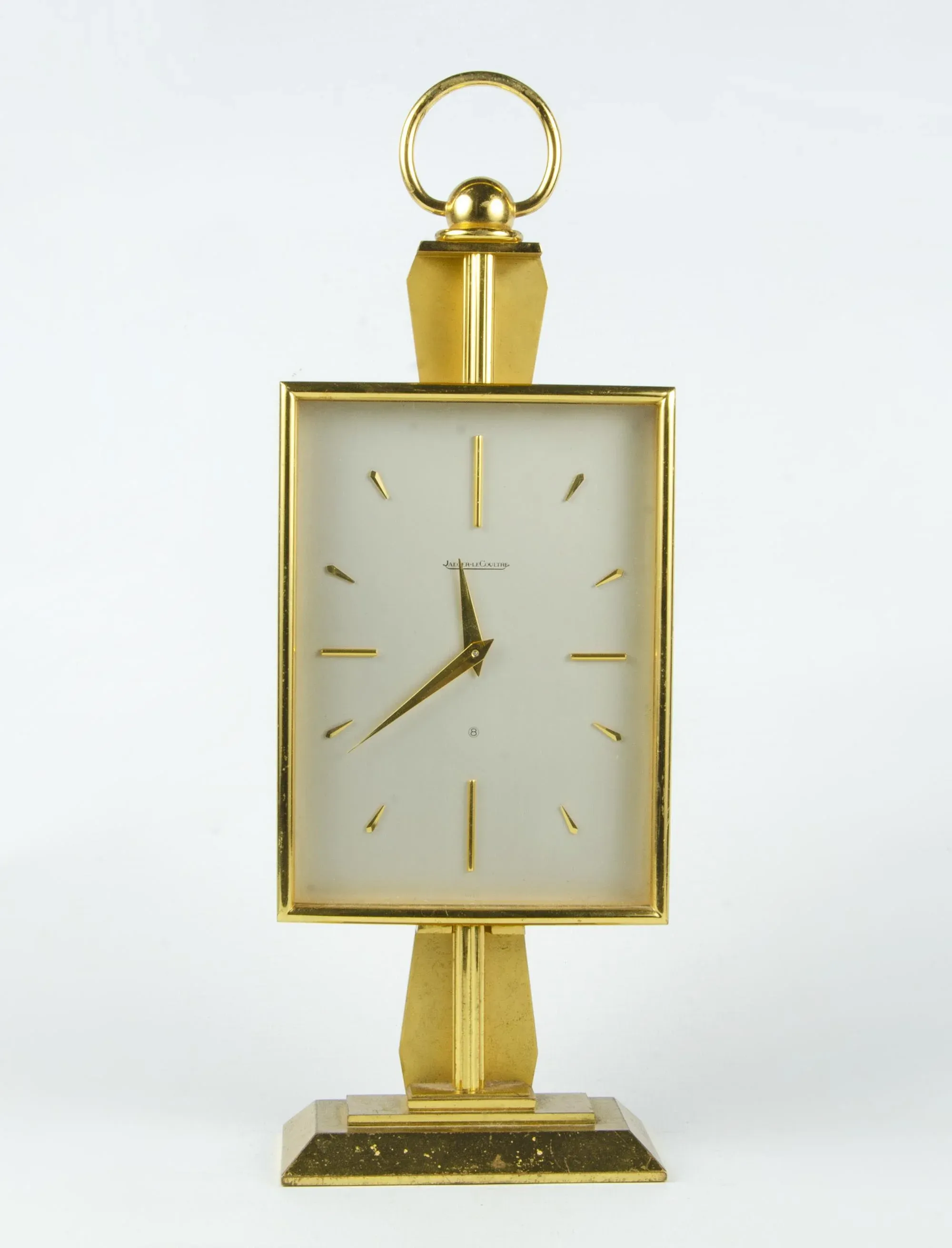 Mid-20th Century Modern Golden Brass 8-Days Movement Desk Clock by