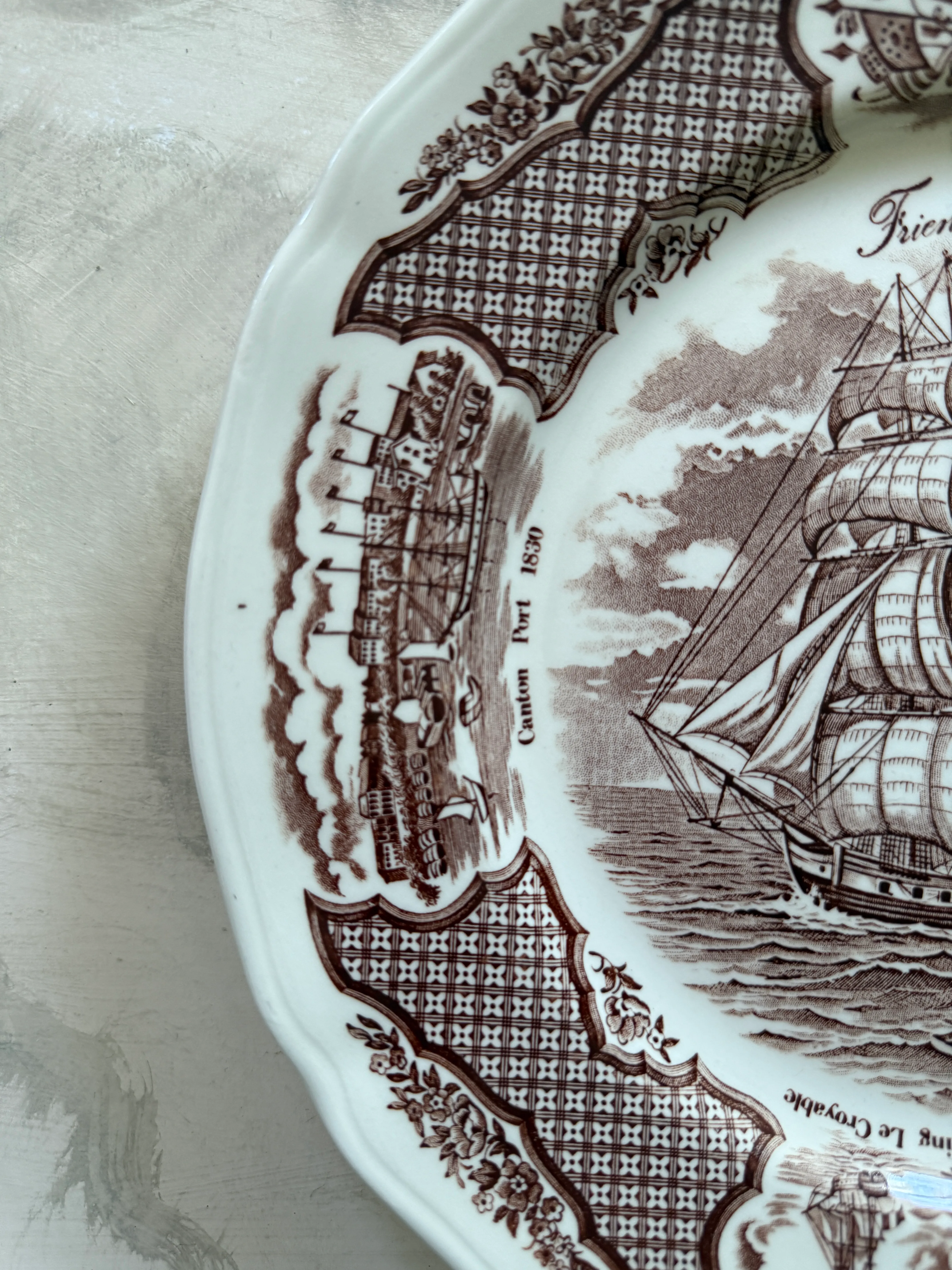 Vintage English Brown Transferware Plates by Alfred Meakin in