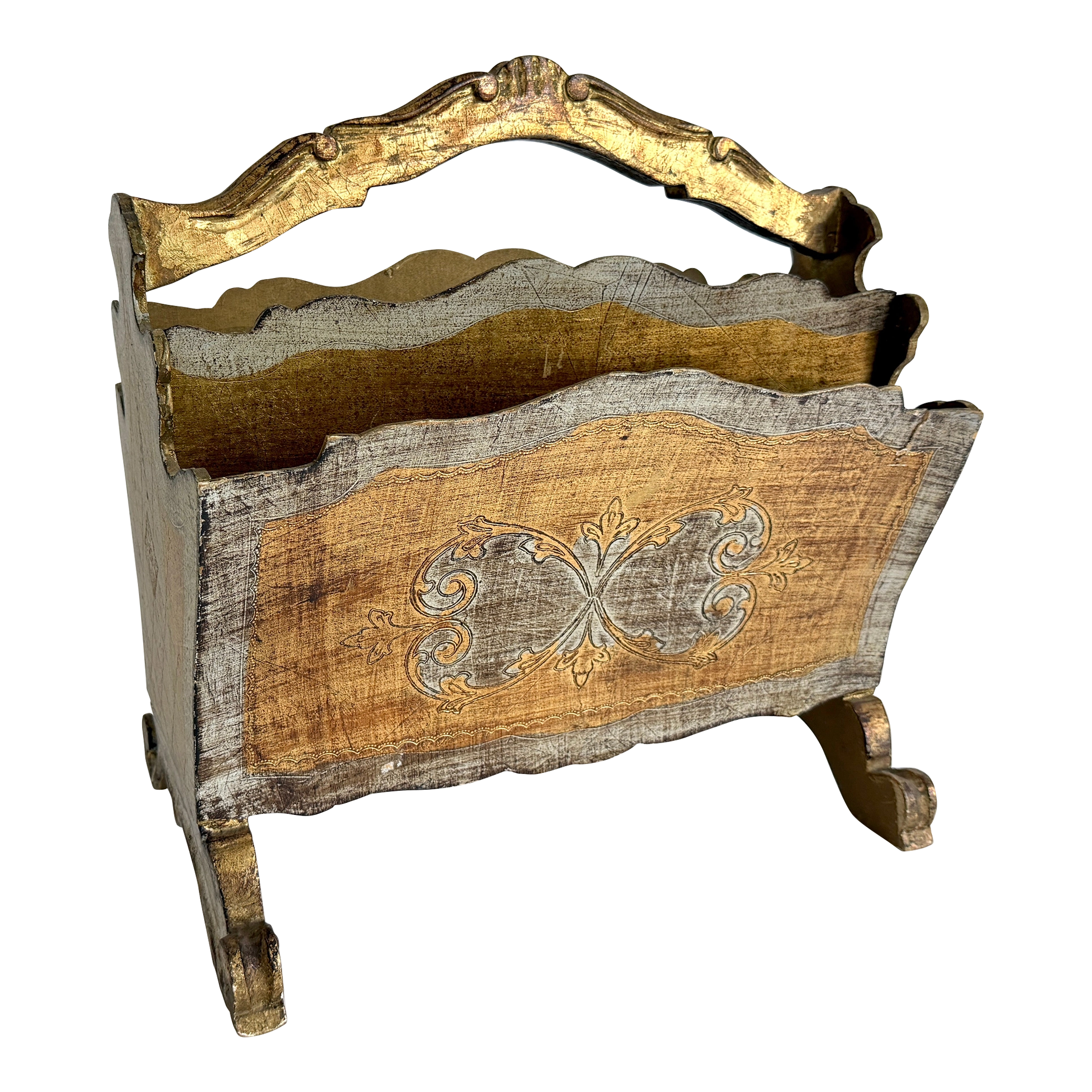 1960s Italian Florentine Giltwood Magazine Rack