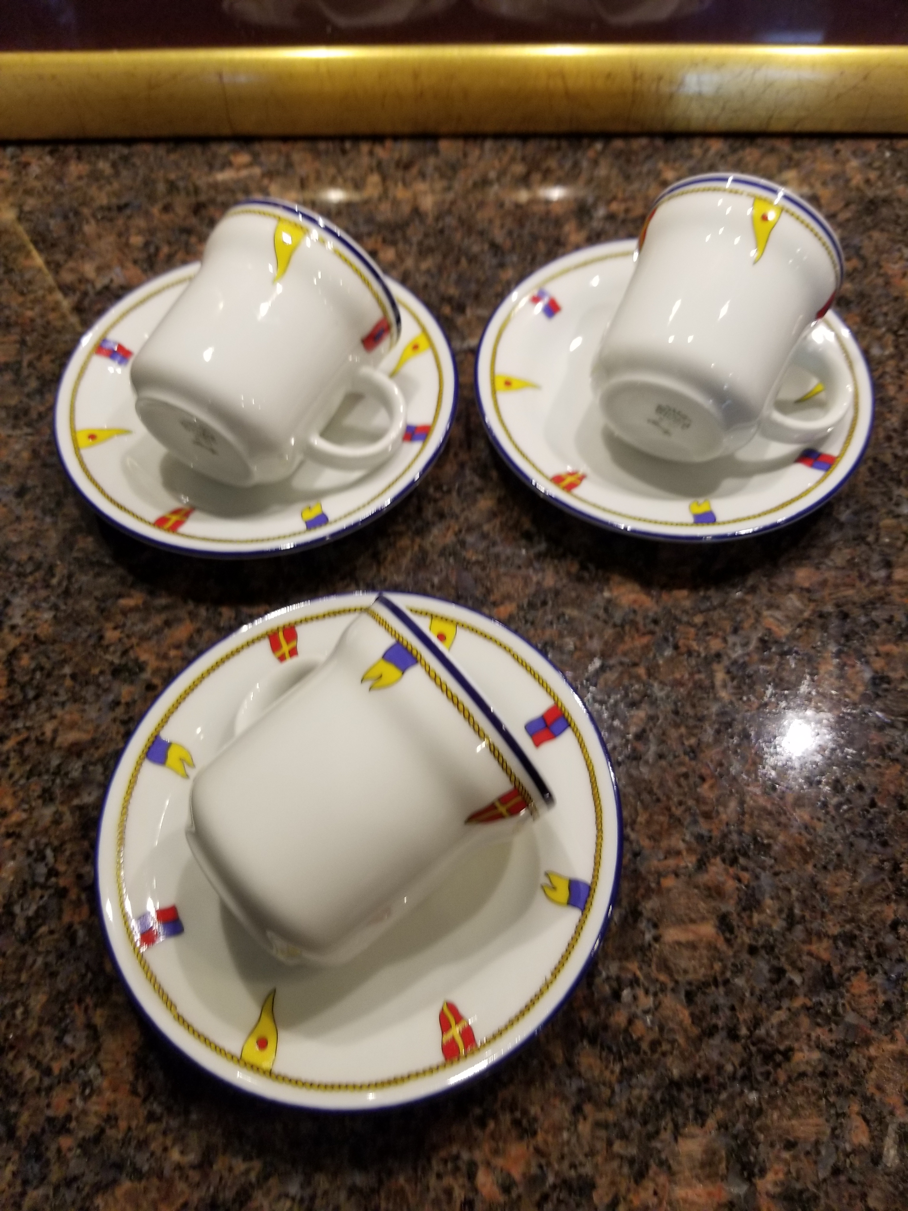 Group of Three Vintage Richard Ginori Nautical Demitasse Cups and Saucers