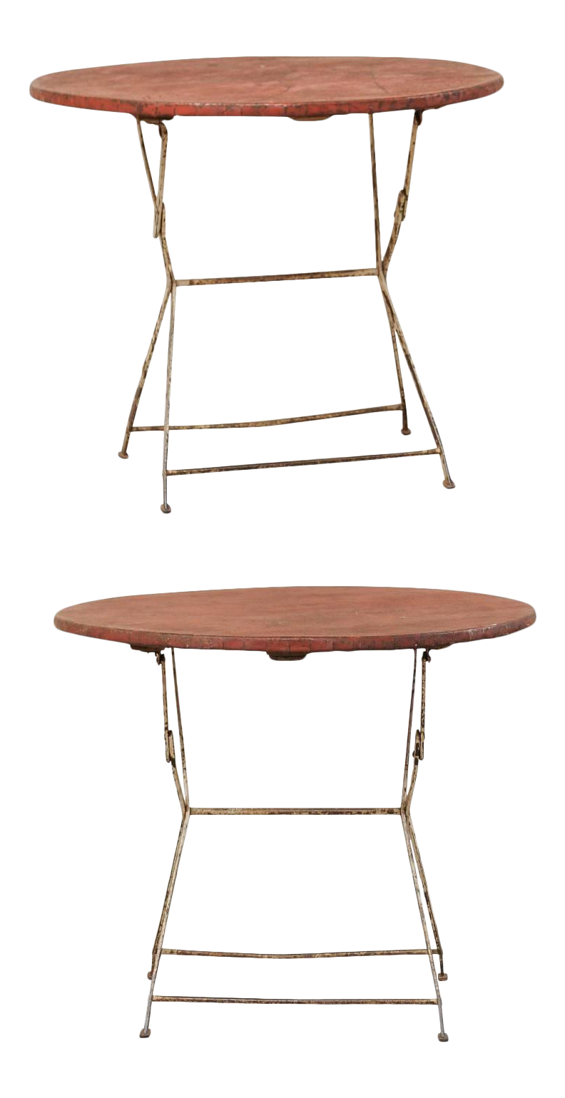 French Vintage Bistro Tables with Red Tops a Pair Chairish