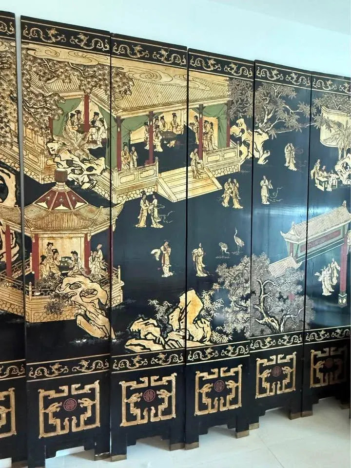 19thc Huge Antique Asian Chinoiserie 8 Foot Double Sided 8 Panel