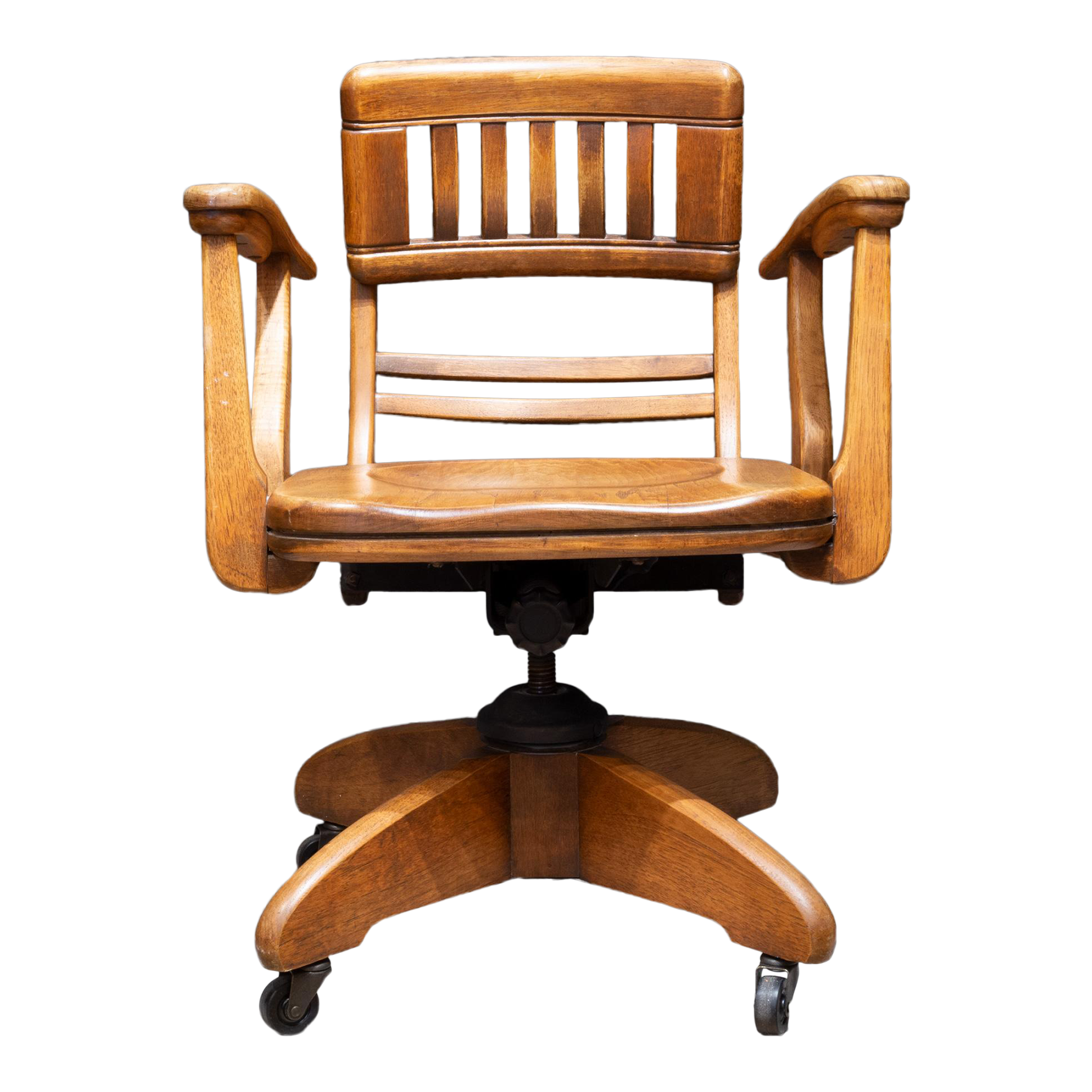 Antique Adjustable Swivel Oak Desk Chair with Floating Back Rest c.1926