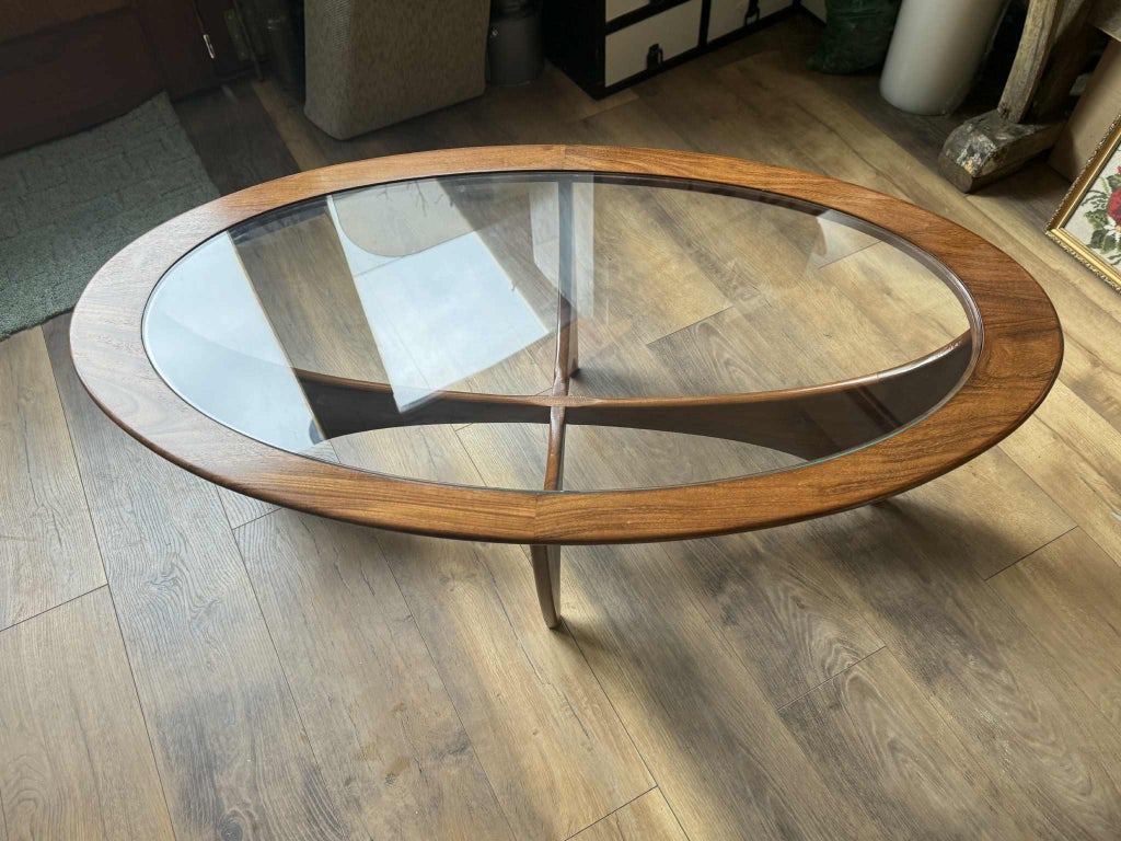 Oval Astro Coffee Table in Teak with Glass Top by Victor Wilkins 